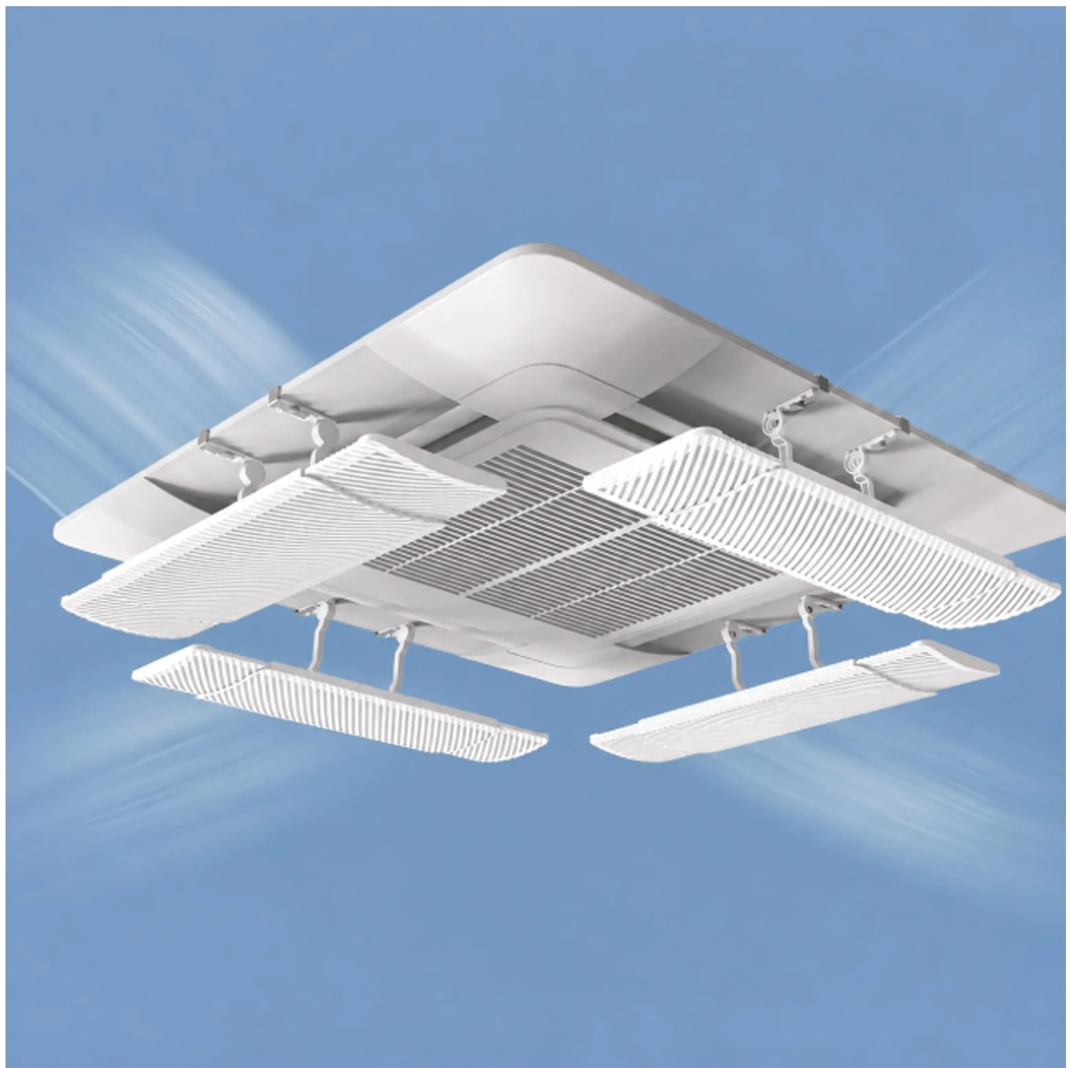 Deflettore per climatizzatore, Deflettore AC a cassetta da soffitto, 50-73 cm, doppia griglia, 4 assi, senza foratura | 4pcs Telescopic Double-layer Grille