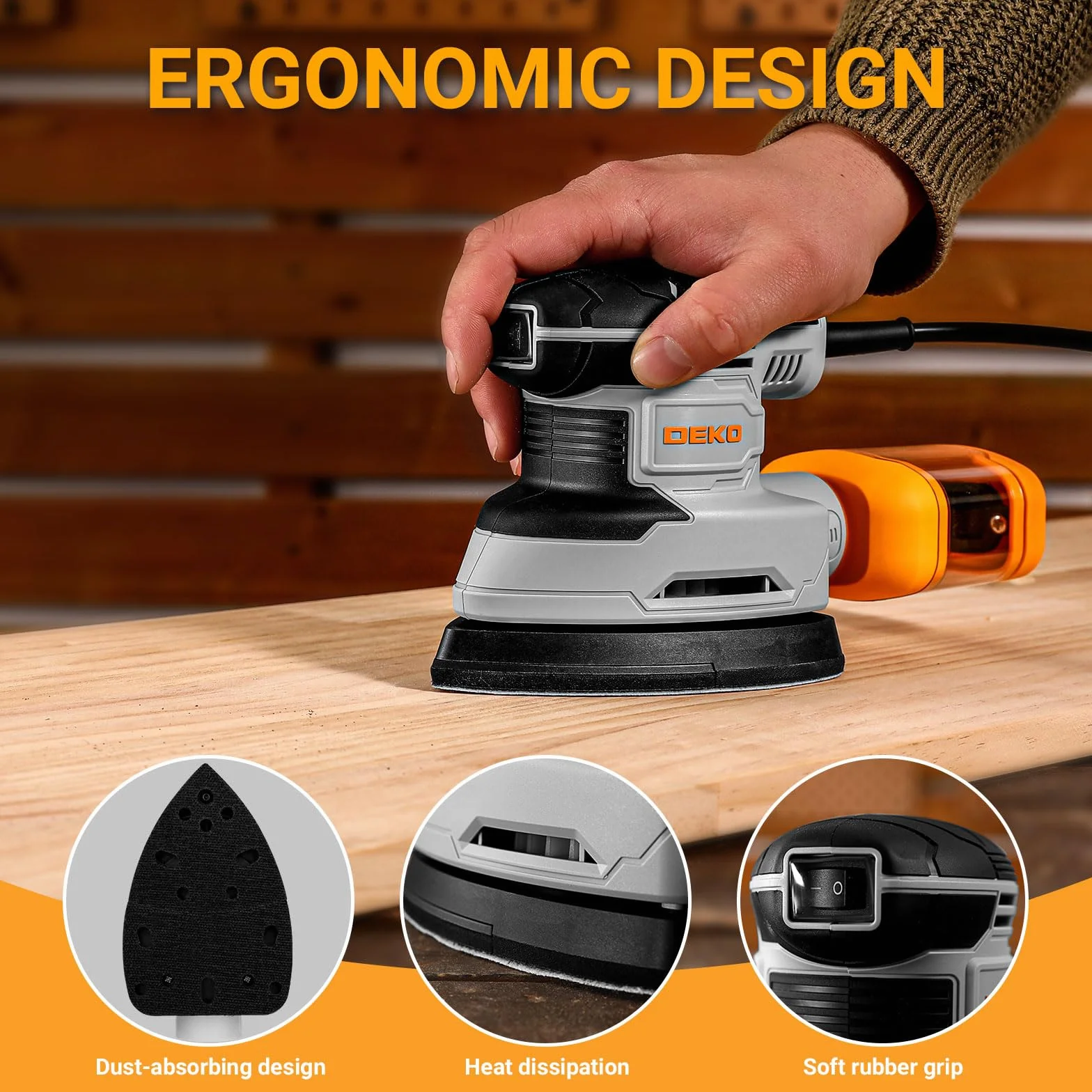 DEKOPRO 180W Levigatrice Mouse Elettrica 13000 RPM 15 Carte Abrasive per Legno