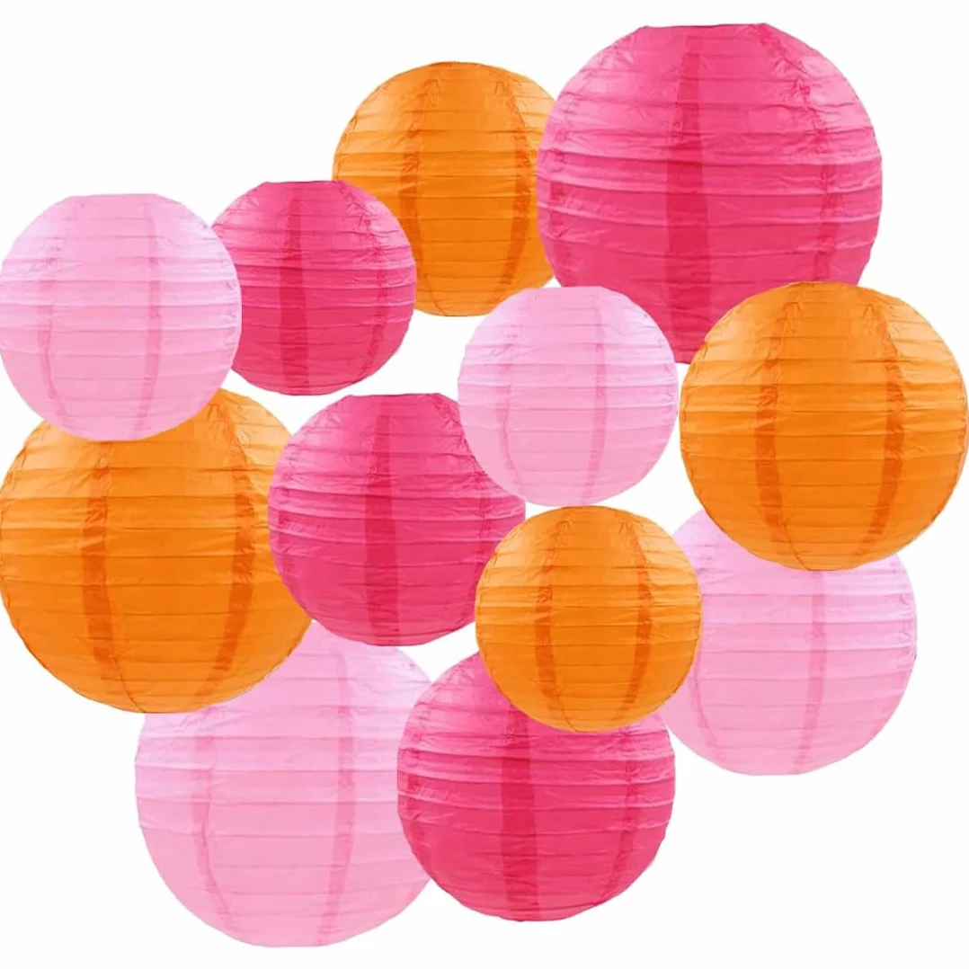 Lanterne Cinesi Rotonde Arancioni Rosa Rosa Scuro Decorazione Matrimonio Compleanno Giardino