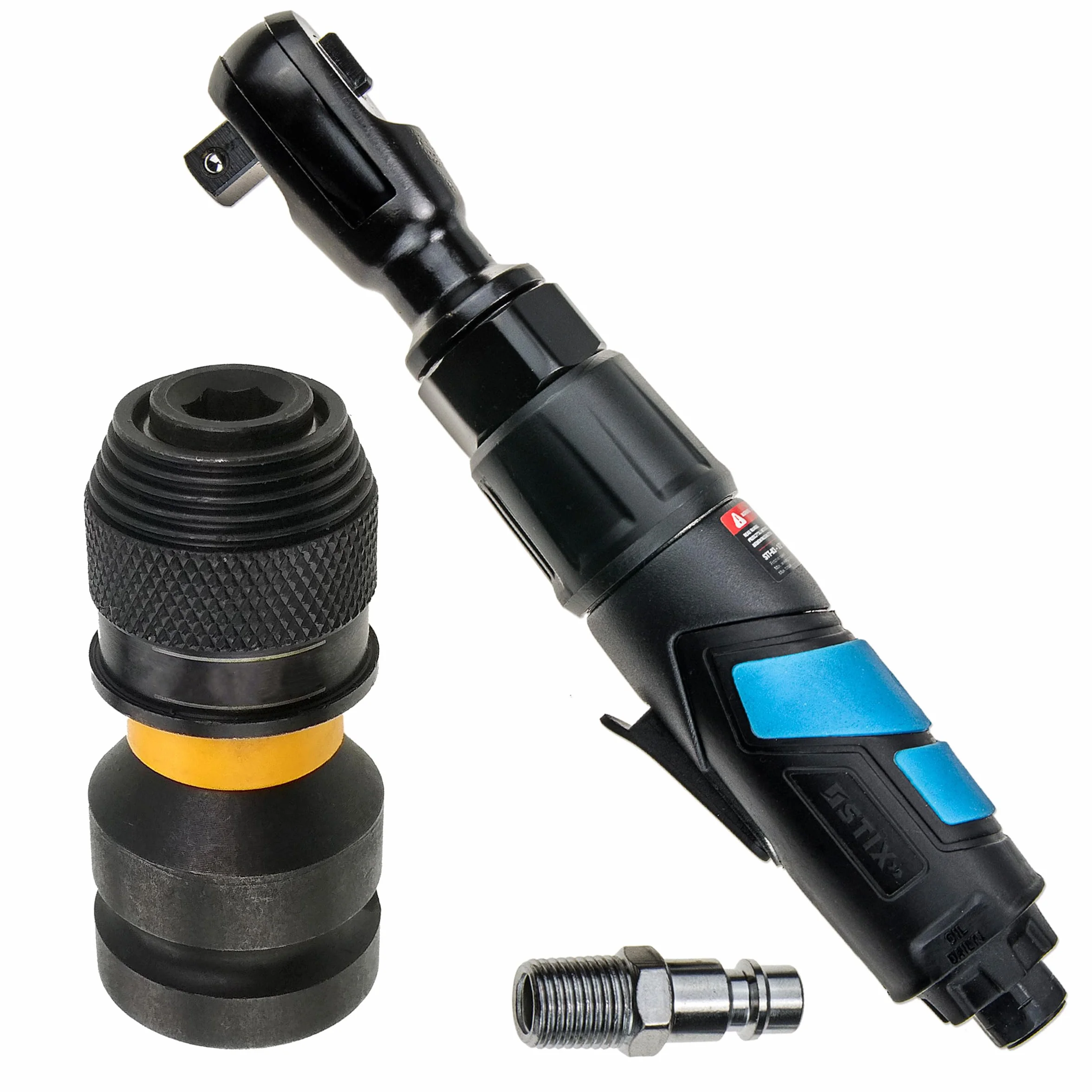 Stix Automotive Equipment Chiave pneumatica a cricchetto - Potenza di serraggio 102Nm - Pressione massima 6Bar - Dimensione del gambo 1/2 pollice - Adattatore 1/2 dopo 1/4 pollice