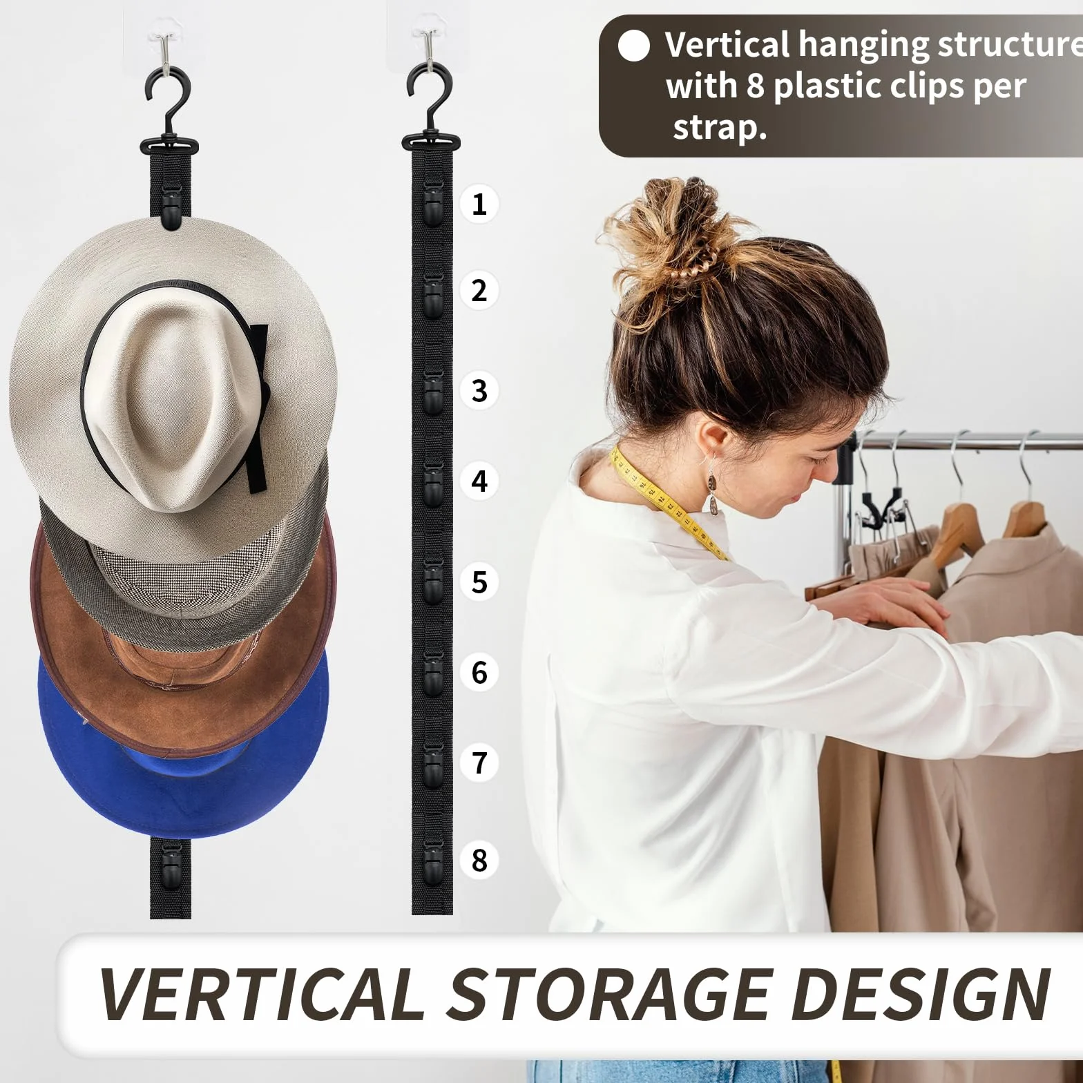 Porta Cappellini con Visiera, Porta Cappelli, Appendi Cappelli da Parete Vengono Forniti con 8 Clips di Stoccaggio, Portone Cappelli da Armadio per Riporre Cappelli da Baseball, 2 Pezzi