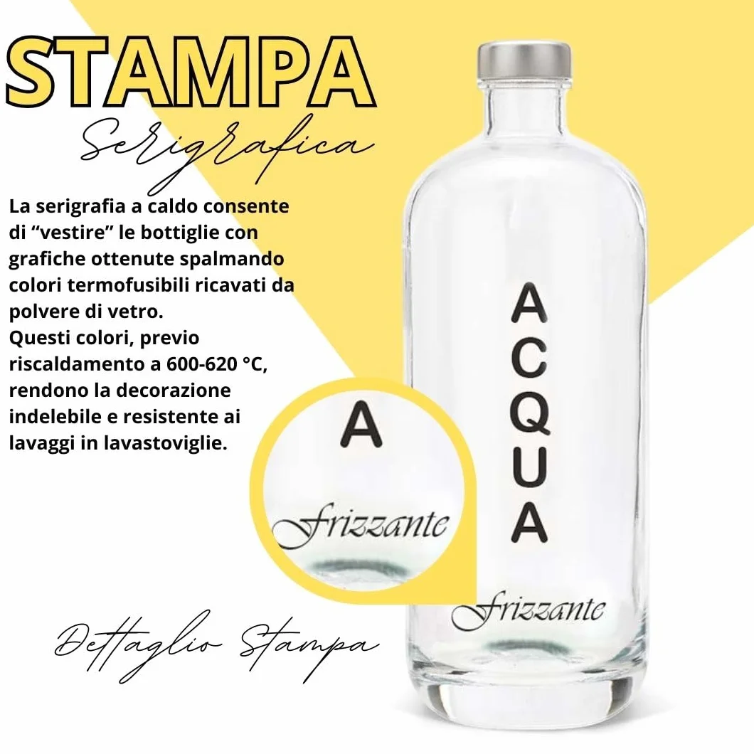 Bottiglie Vetro ARTEMIDE 1 Litro Serigrafia Frizzante Tappo Vite Argento