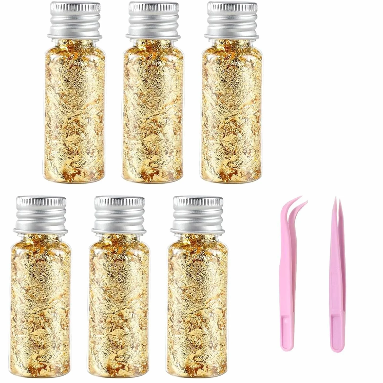 6 Bottiglie di schegge di foglia d'oro, schegge di foglia d'oro, foglia d'oro, schegge di foglia d'oro, decorazione di d'oro, carta stagnola decorativa multifunzionale(Oro)