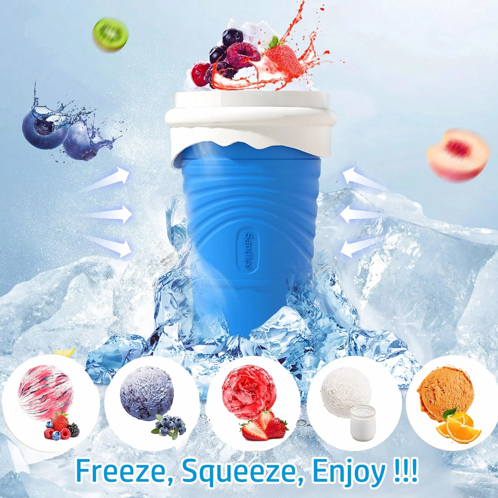 Slushy Maker Cup, Macchina per granita in silicone, Cucchiaio a cannuccia 2 in 1