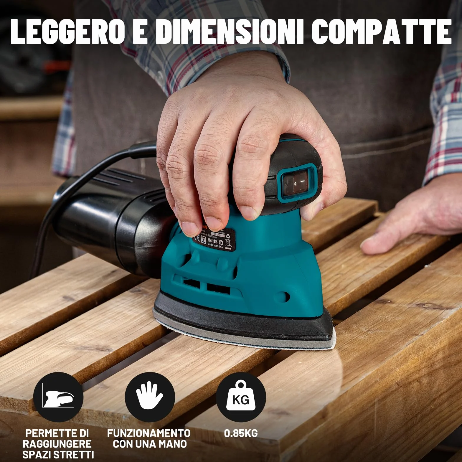 DOVAMAN DLS03A Levigatrice di Precisione 130W 12000RPM Carta Vetrata Adesiva Raccolta Polvere Bassa Vibrazione per Legno Acciaio