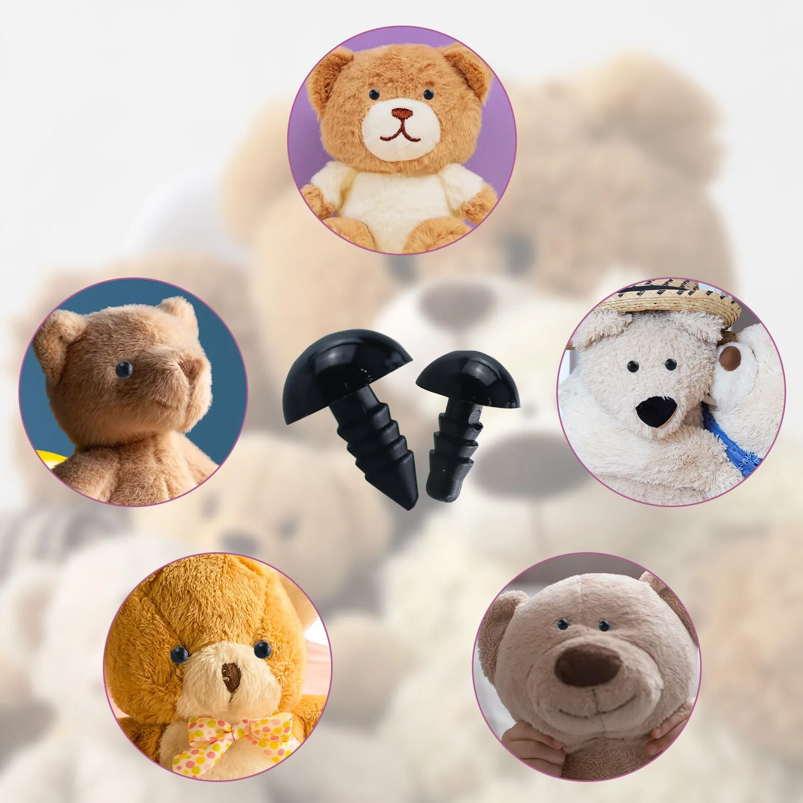 200 Tappi di Sicurezza da 6 a 12 mm, con Occhi di Sicurezza, per amigurumi, Giocattolo Fai da Te