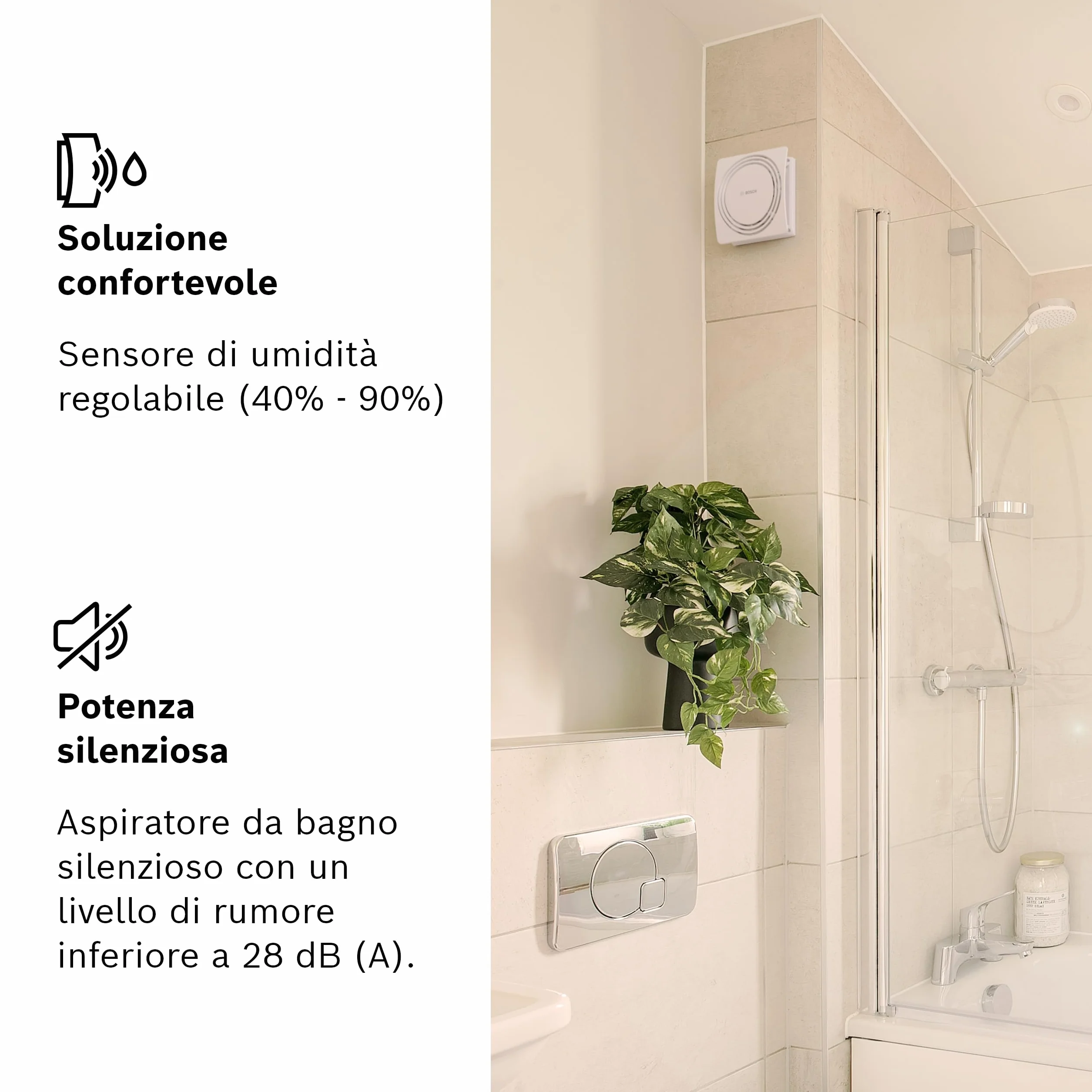 Bosch Aspiratore Silenzioso da Bagno 1900 DH 100mm con Sensore di Umidità e Timer