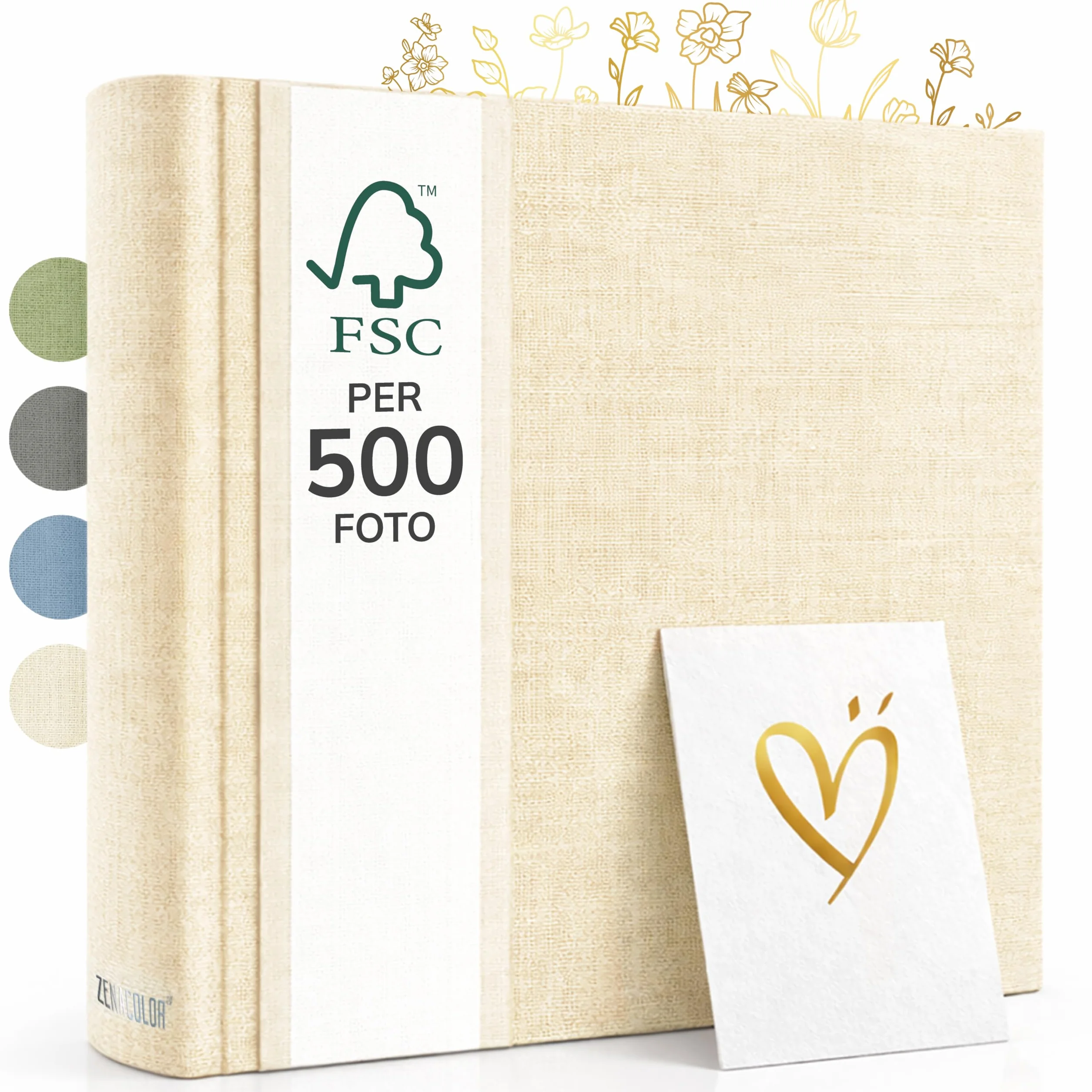 Zenacolor Album Fotografico fai da te - Scrapbook in Lino 30x30cm Beige - 100 Pagine & Spazio per 500 Foto