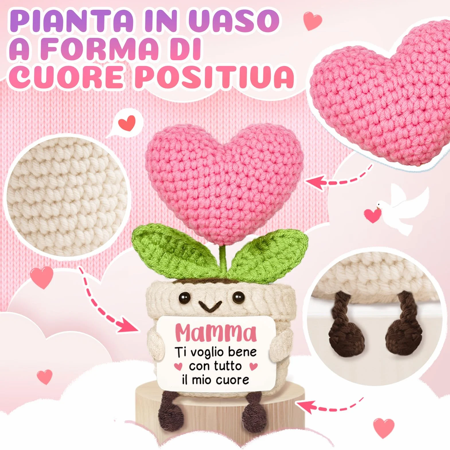 Regalo Mamma Compleanno Cuore Fiore all’Uncinetto Supporto Emotivo Idee Regali Mammina Natale