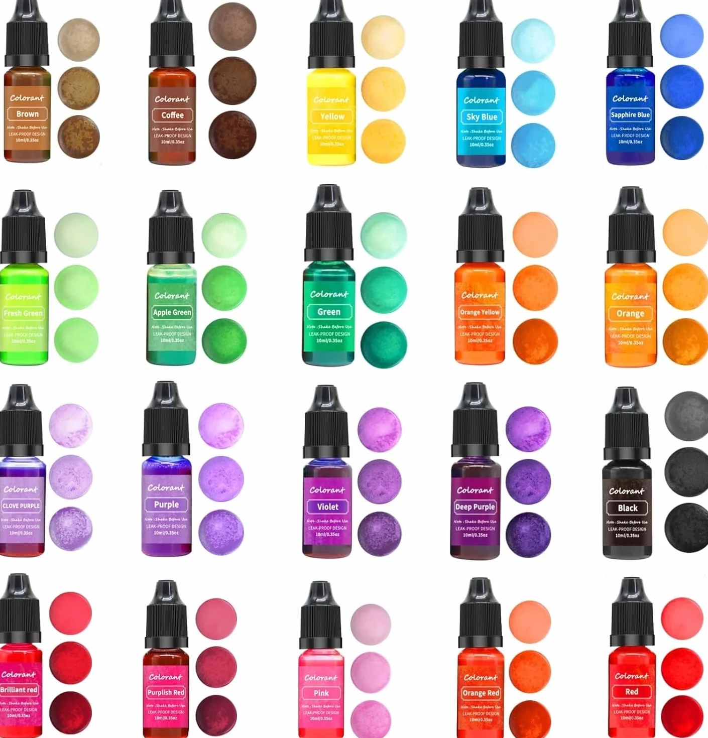 Set di colori per cera per candele, 20 colori liquidi per la produzione di candele Tintura liquida altamente concentrata per cera di soia cera d'api cera di paraffina - 10 ml