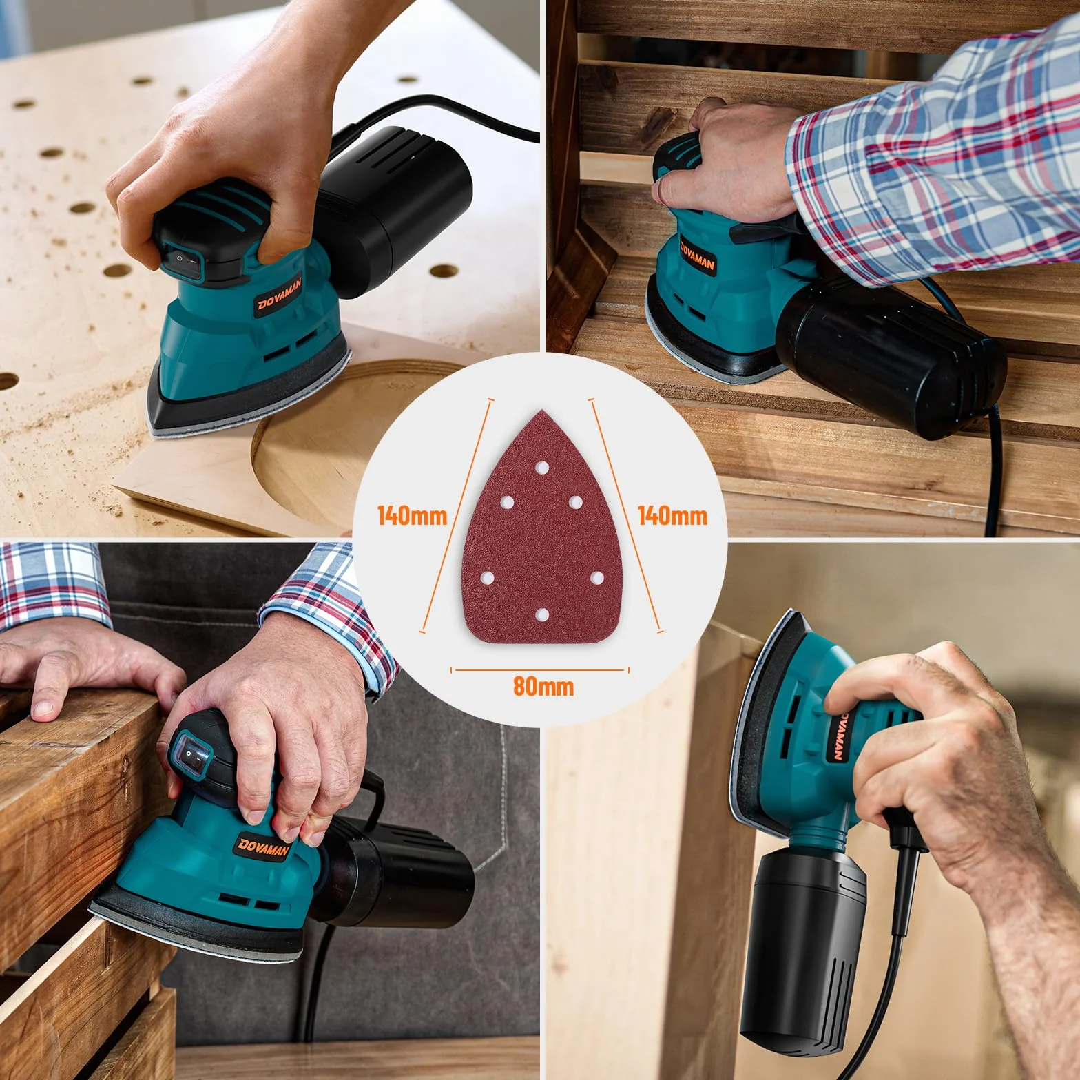DOVAMAN DLS03A Levigatrice di Precisione 130W 12000RPM Carta Vetrata Adesiva Raccolta Polvere Bassa Vibrazione per Legno Acciaio