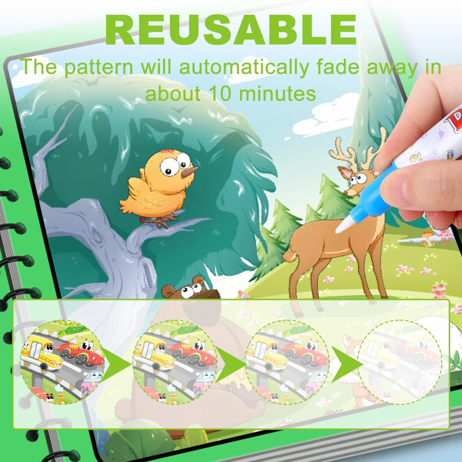 Foonary 4 libri da colorare ad acqua riutilizzabili con penna