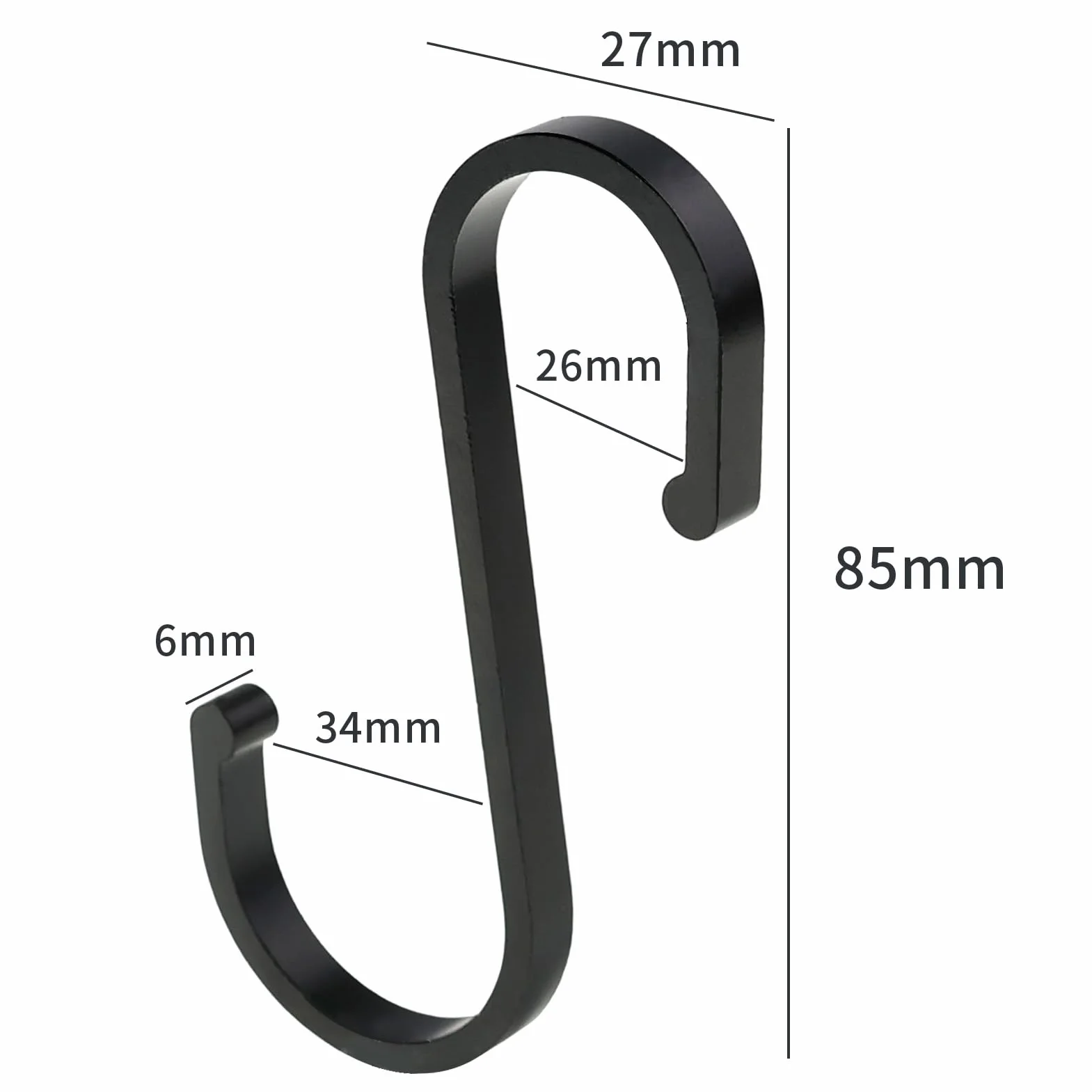 Ganci a S Neri in Alluminio [11 Pezzi], Multifunzione Ganci Appesi S per Pentole e Padelle Sospese Vestiti, Ganci a Forma S per Bagno, Camera da Letto, Ufficio(8,6 X 5,3 CM, Nero)