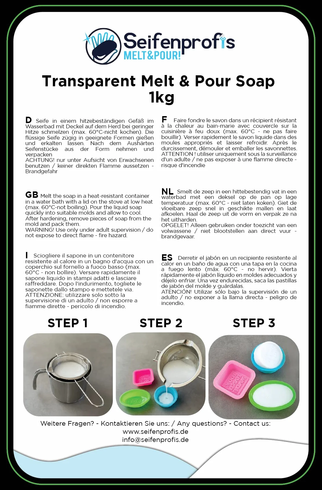 Sapone base alla glicerina (privo di SLS), trasparente, 1kg Transparent