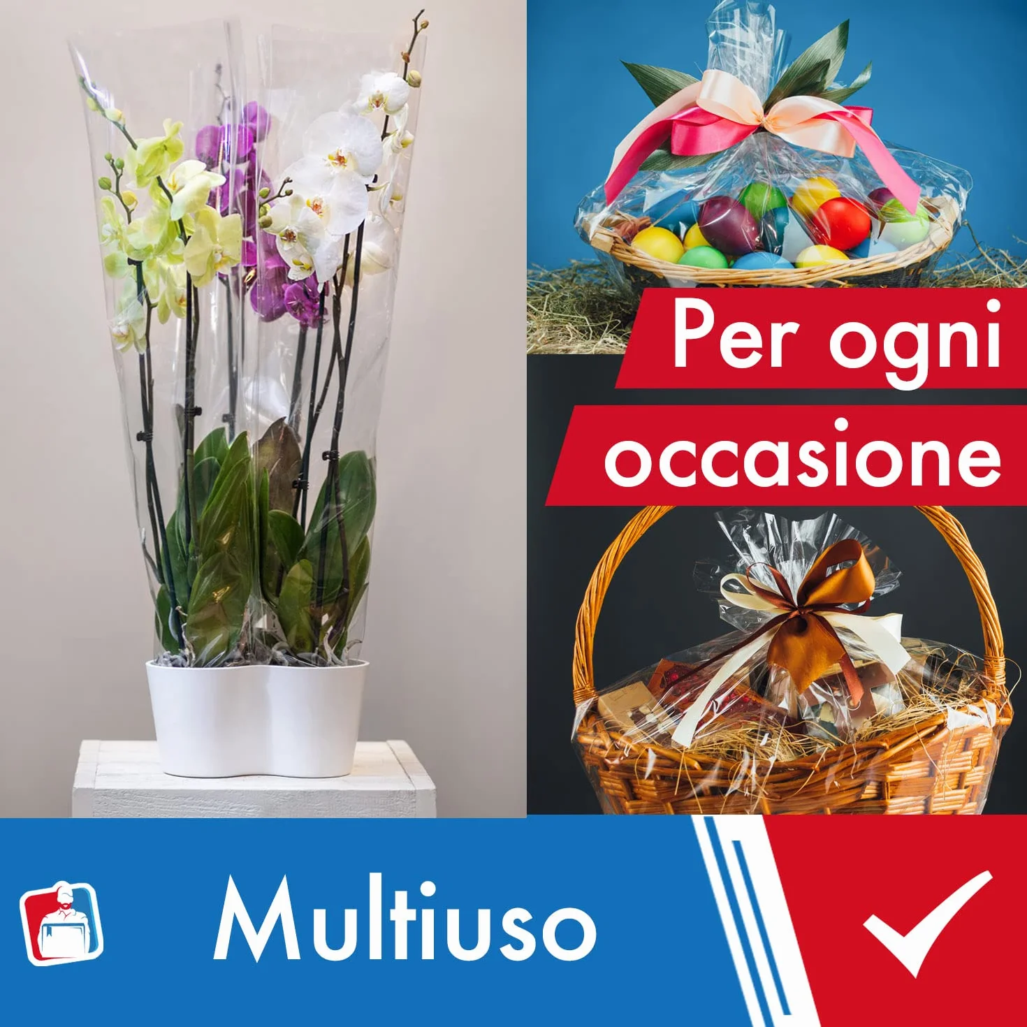 IMBALLAGGI 2000, Cellophane 25 Fogli 130x100H cm Ideale per Confezionare Sacchetti Regalo e Buste Multiuso, Carta Trasparente per Confezioni Valida come Sacchetti Trasparenti per Confezioni e Alimenti