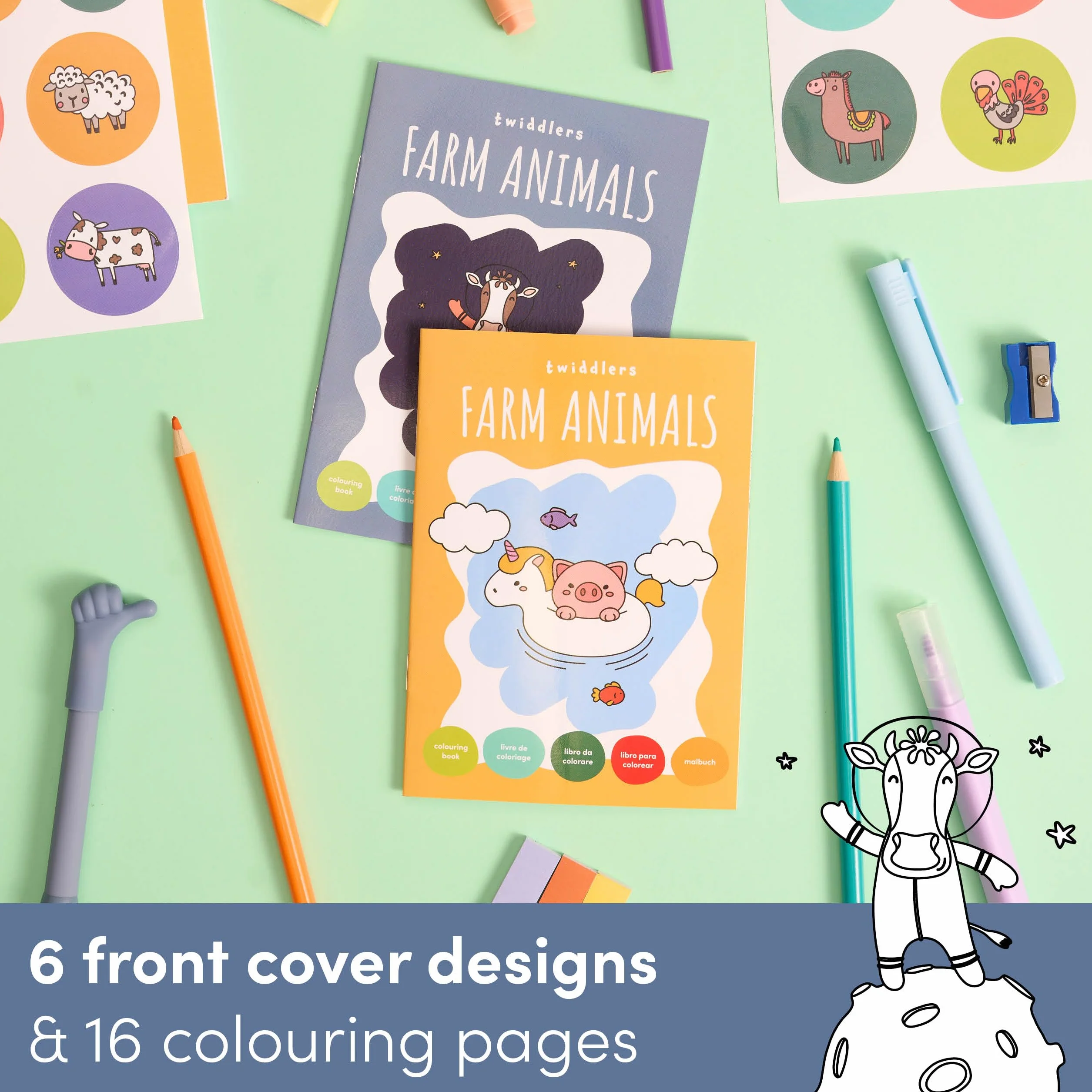 THE TWIDDLERS 24 Mini Libri da Colorare per Bambini A6 Animali della Fattoria con Adesivi