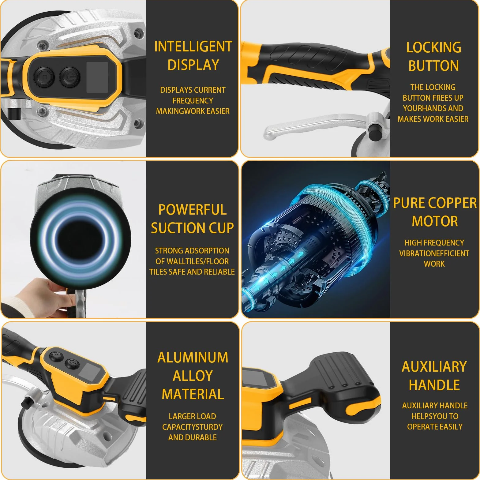 Vibratore Per Piastrelle Compatibile Con Dewalt 20 V Batteria, Vibratore Per Piastrelle Con Ventosa Da 5", 5 Marce, Velocità Regolabile, Capacità Di 60 Kg (Batteria Non Inclusa)