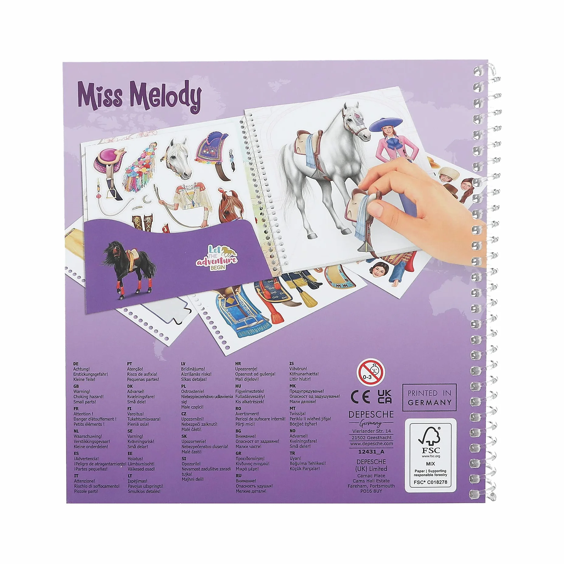 Depesche 12431 Miss Melody Dress Me Up Around The World - Libro di Adesivi con 24 Pagine per disegnare Motivi di Cavalli, Inclusi 11 Fogli di Adesivi