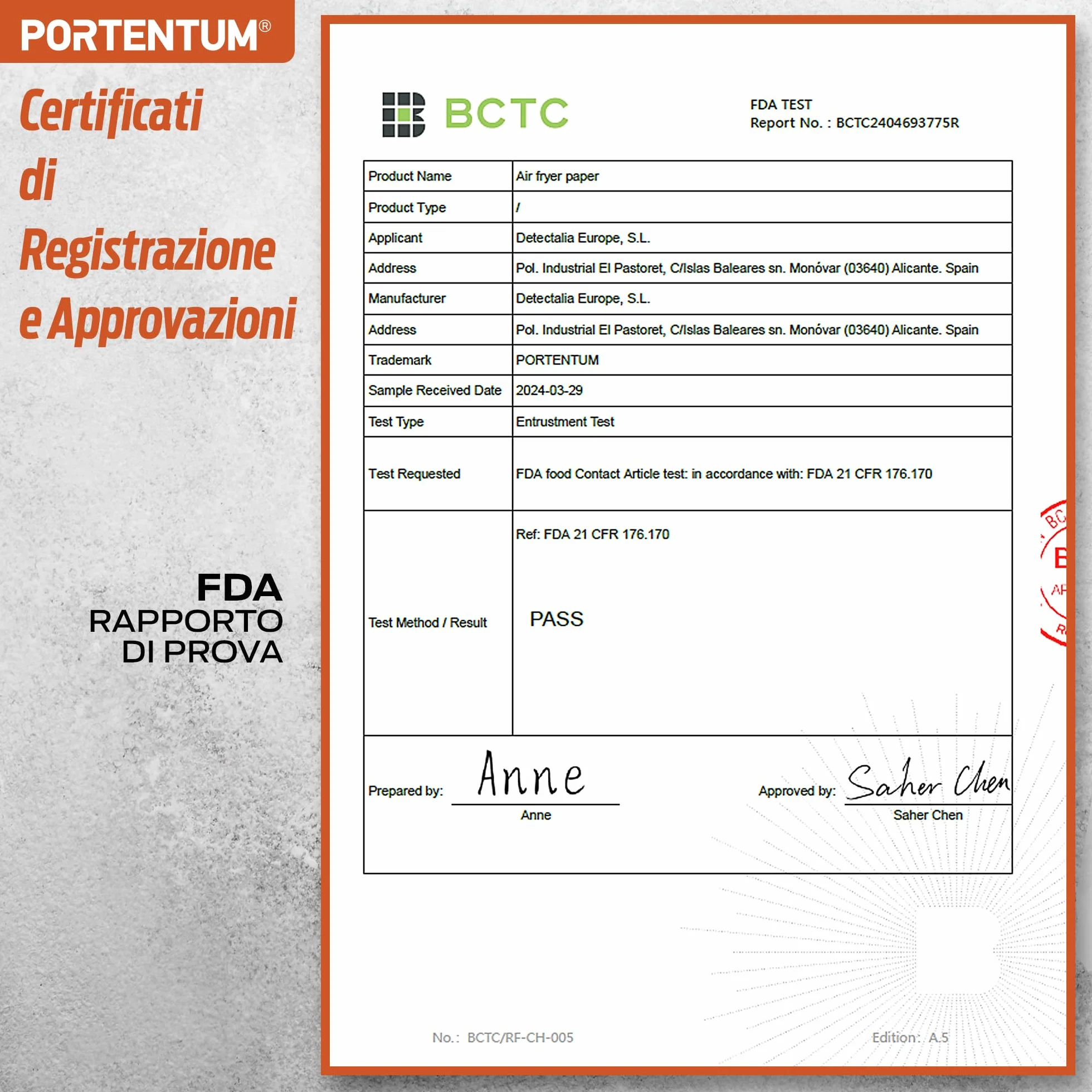PORTENTUM Carta forno per friggitrice ad aria 100 unità quadrate 20–24 cm 5–8 L BPA Free