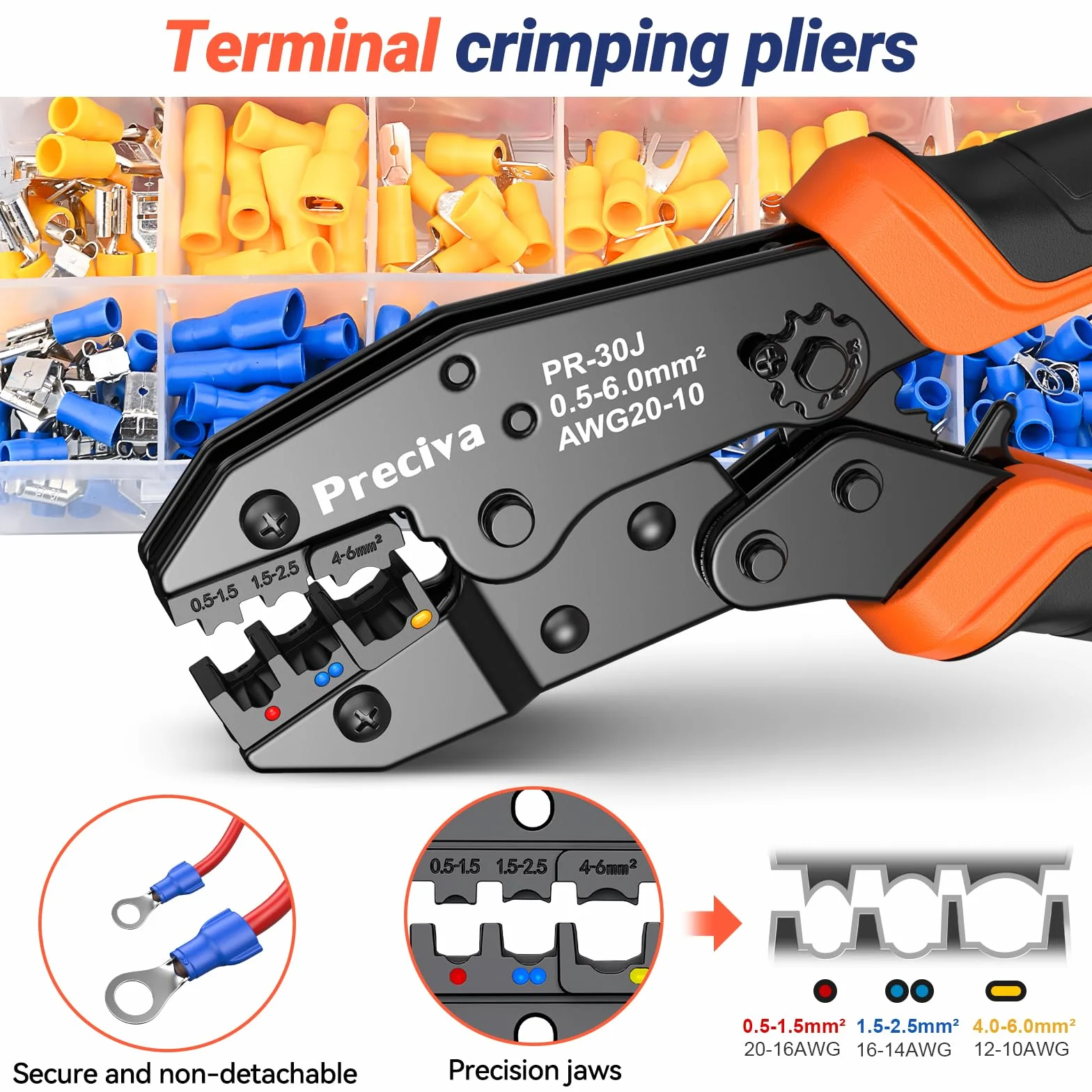 Preciva Kit Completo di Pinze Crimpatrici Profesionali, 18 Modelli [0,5-6 mm²], per Cavi Elettronici e Telecomunicazioni, con 400 Connettori Crimpati Inclusi, Set da Crimpatura Elevata Qualità