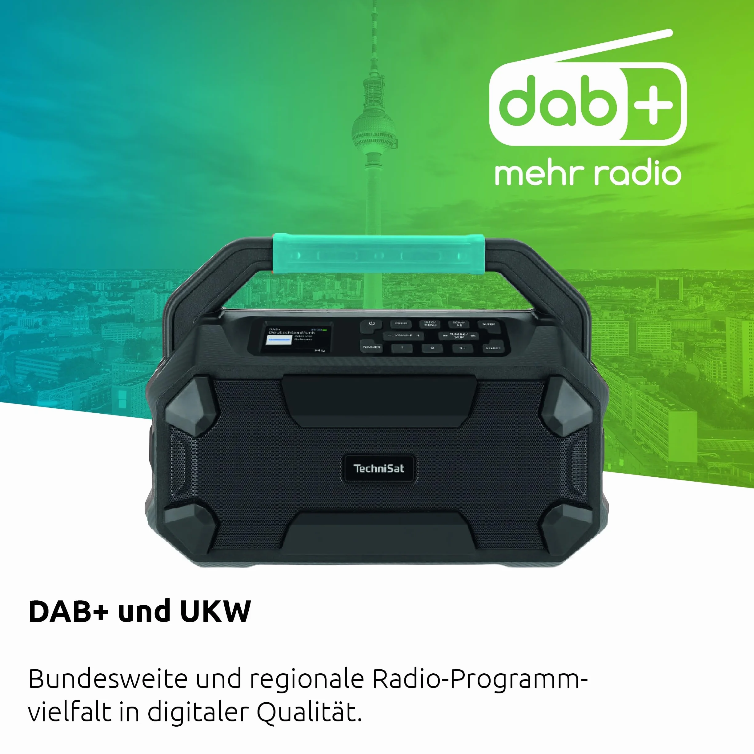 TechniSat Viola 231 OD - Batteria Makita Radio da cantiere compatibile (DAB+, FM, AUX, Bluetooth, IPX4, resistente agli spruzzi, 2 altoparlanti stereo da 15 W)