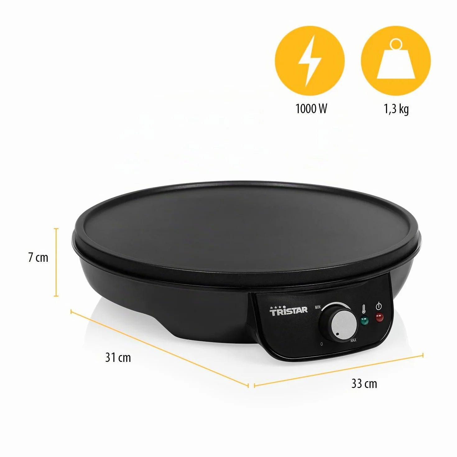 Tristar Piastra per Crepes BP-2637, Waffle e Piadine, 1000 watt, Diametro da 30 cm, Antiaderente