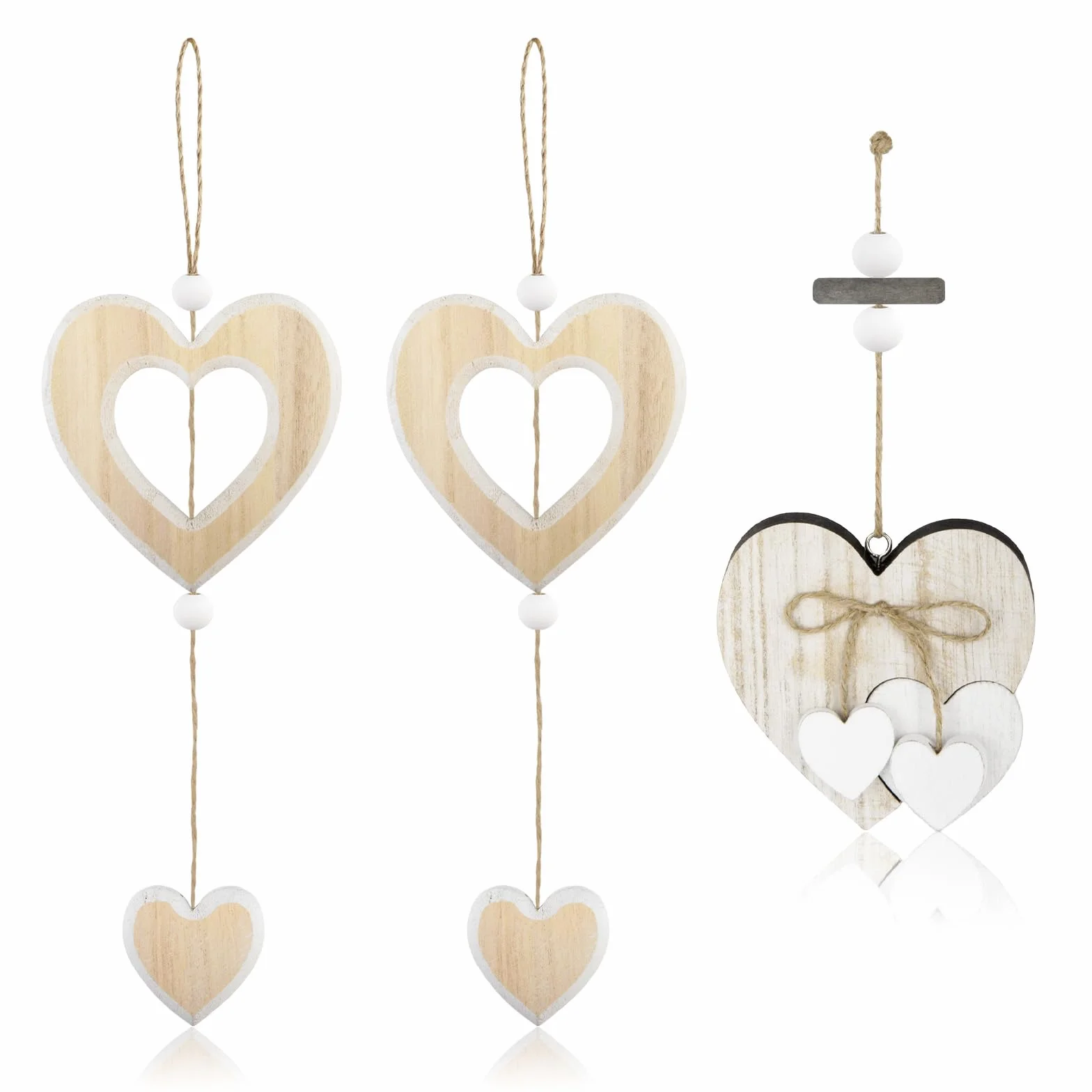 Decorazioni da Finestra in Legno a Forma di Cuore 3 Pezzi da Appendere per Pareti Porte Finestre Balconi