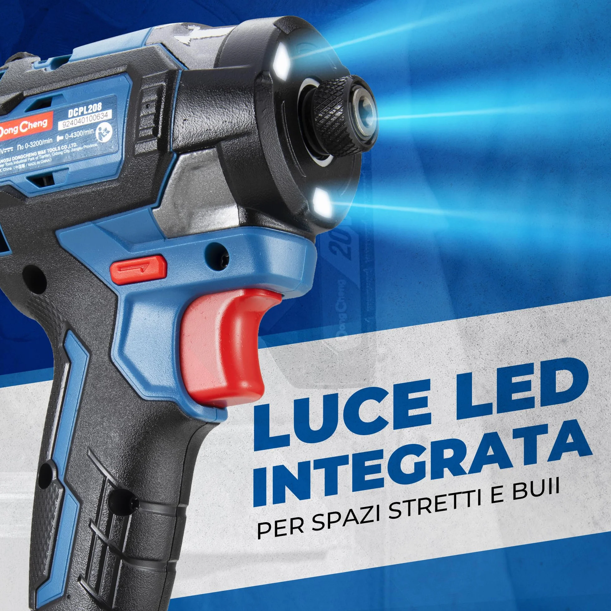 Avvitatore a impatto senza spazzole Dong Cheng 18V, Avvitatore a impatto a batteria 208Nm, Modalità autofilettante, 3200 giri/min, 4300 colpi/min, 3 velocità, con 2 * batterie 2,0 Ah