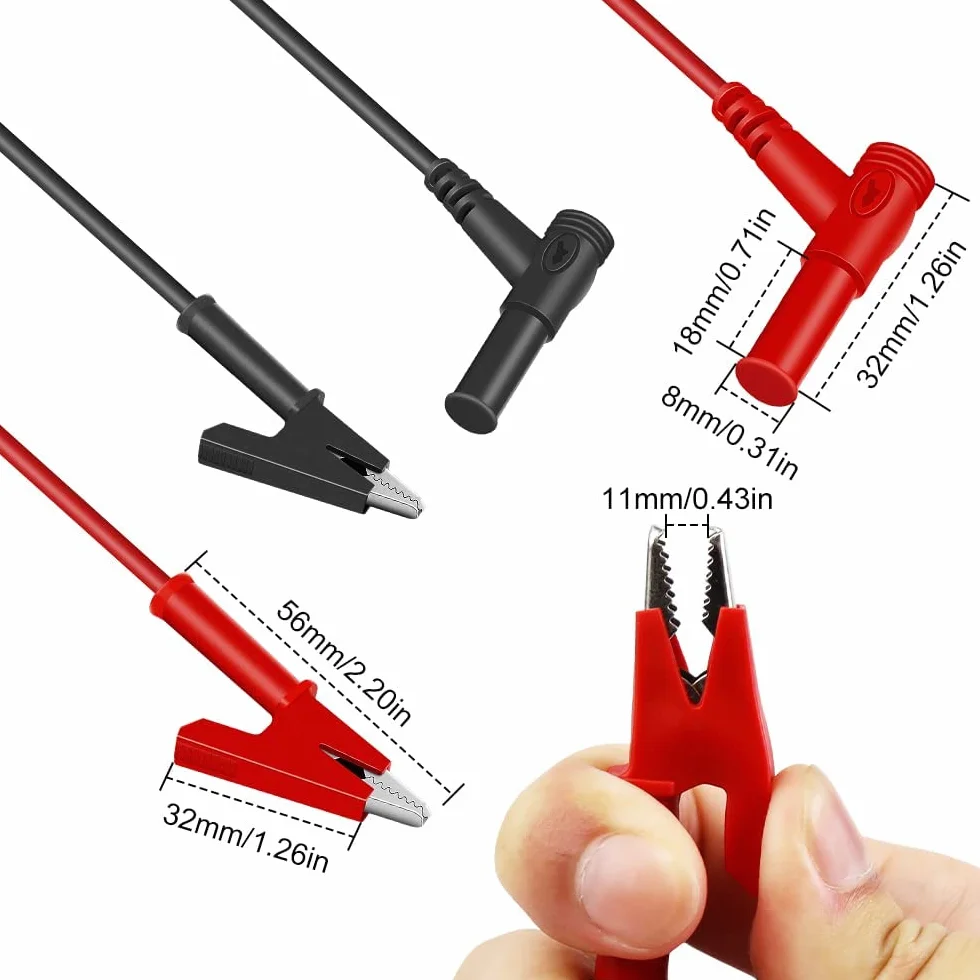 RUNCCI-YUN 4 PCS Puntali Tester per Multimetro,Pinze a Coccodrillo puntali multimetro,Spina a banana per coccodrillo