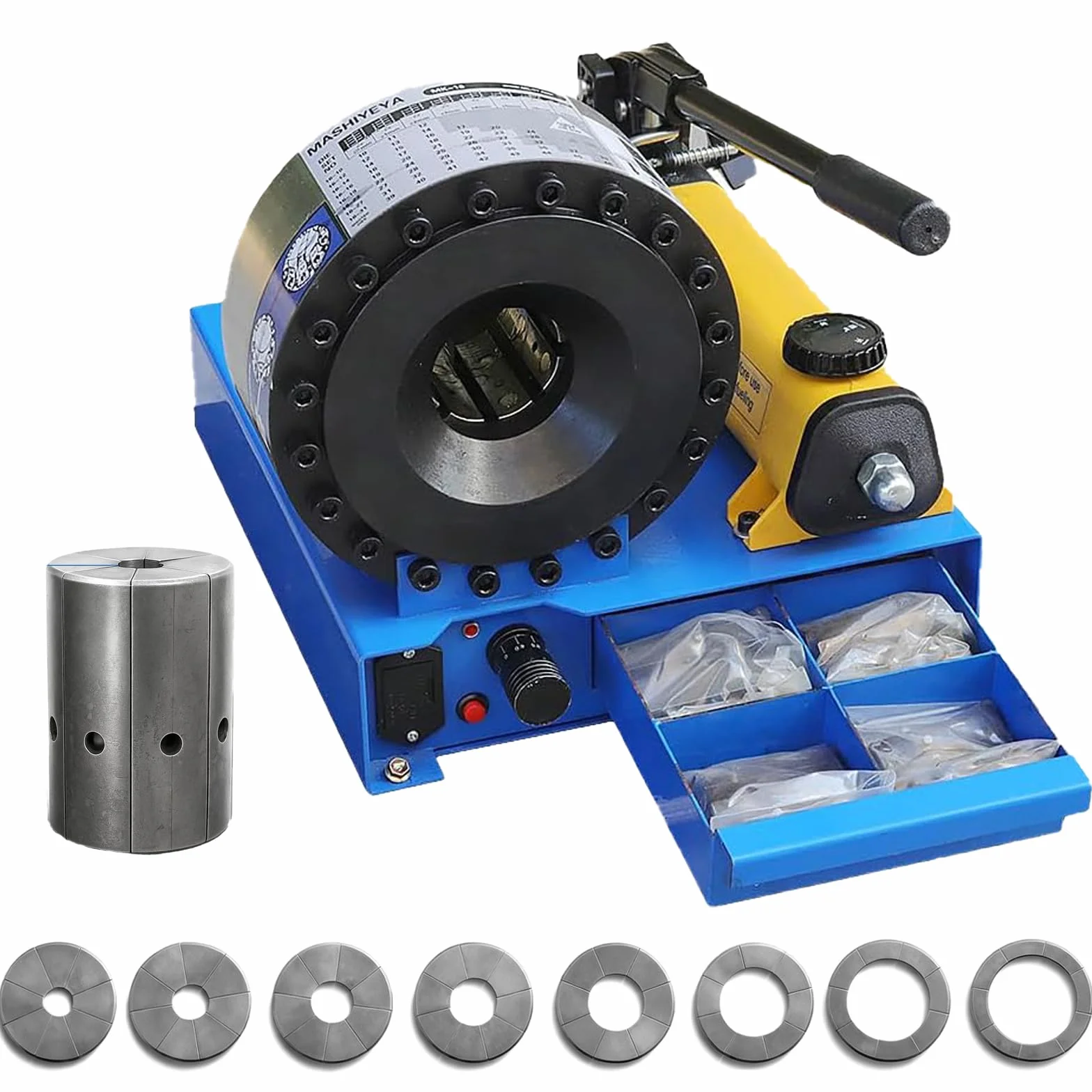Crimpatrice Idraulica Portatile con 8 Serie di Matrici, Attacco a Perno Centrale - Strumento per il Crimpaggio di Tubi Idraulici ad Alta Pressione(10-30mm)