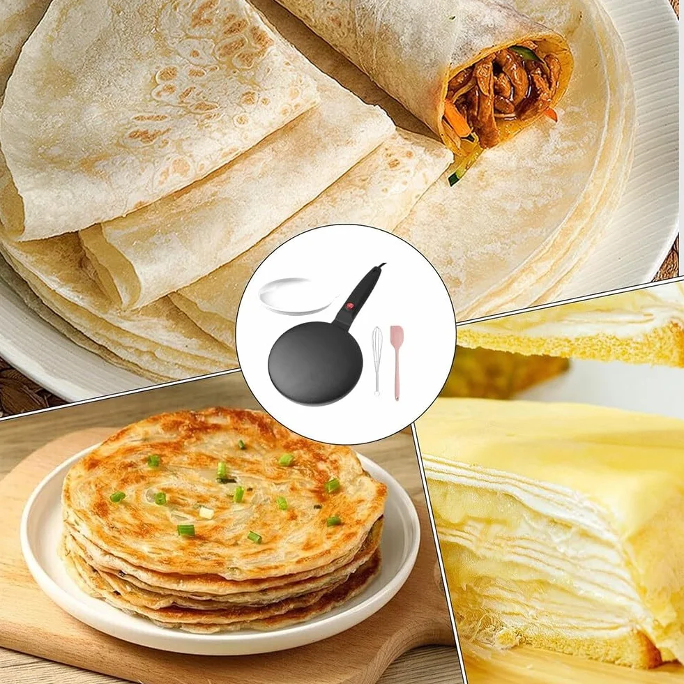 Piastra per Crepe Elettrica con Rivestimento Antiaderente 600W, Pancake Maker Elettrico Portatile, Piastra Rotonda per Pancakes con Spina EU