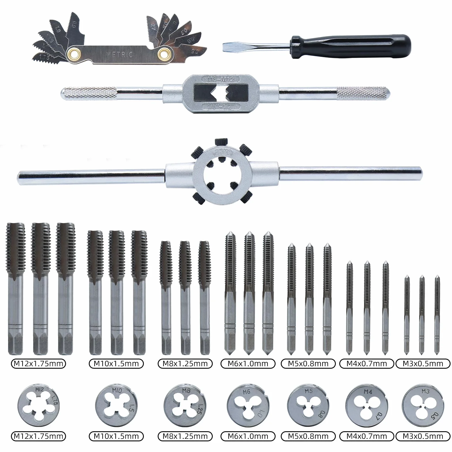 CCLIFE 32 Pezzi Set Maschi e Filiera M3-M12, per maschiature fai da te, tagli, filettature, sagomature, lavorazioni manuali per il fai da te in casa, garage e officina