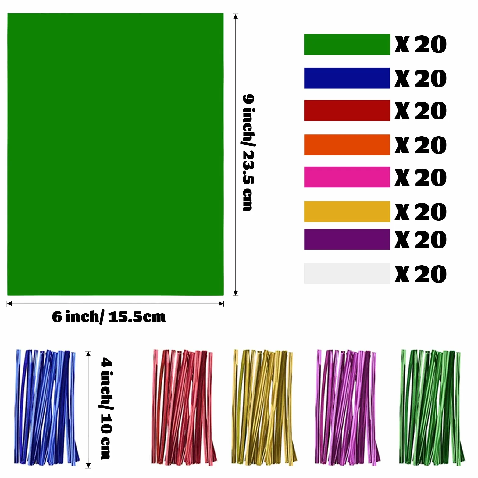 Cinvo 160 sacchetti colorati in cellophane con laccetti intrecciati 15 x 22 cm 8 colori
