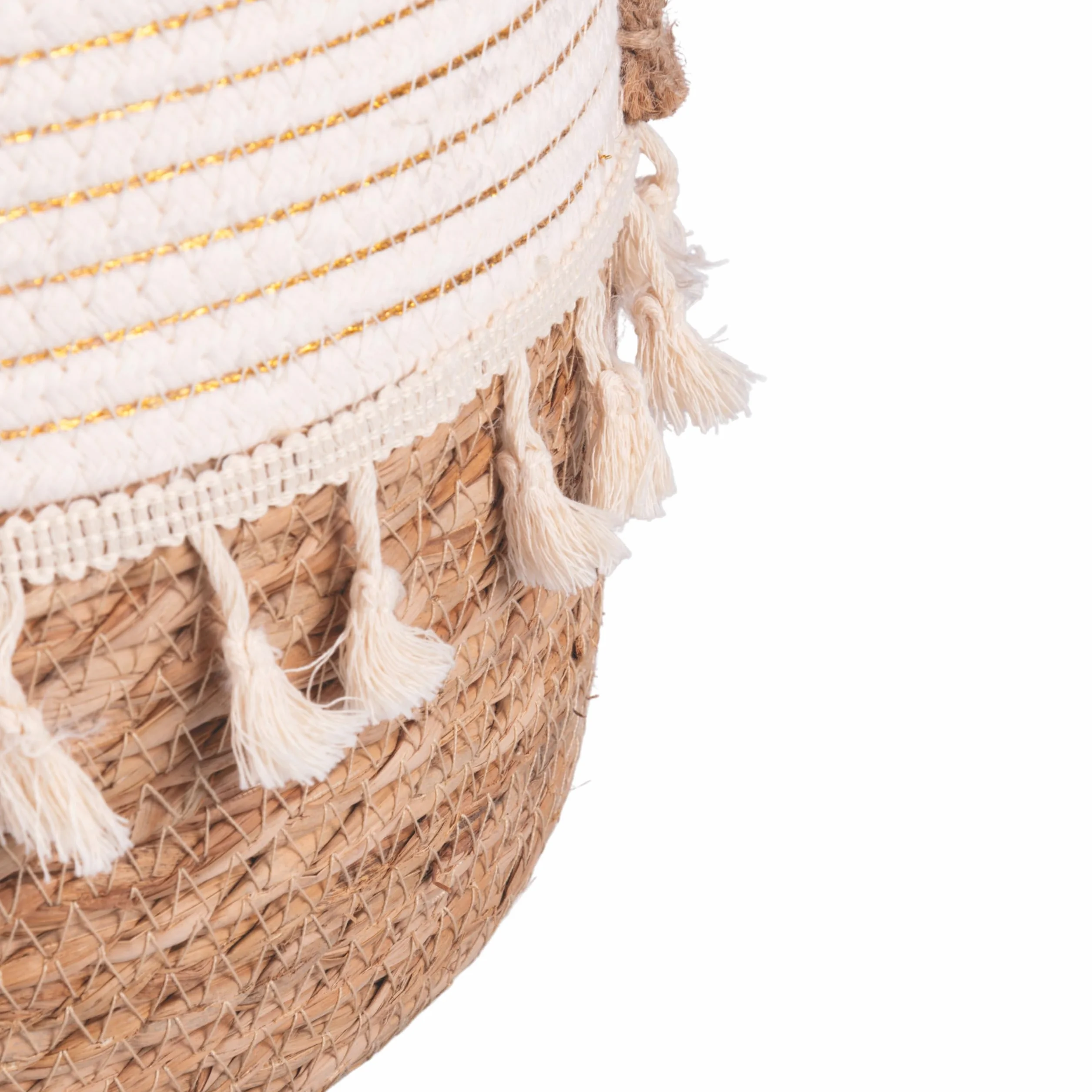 Set 3 ceste in fibra naturale, corda e nappine, con impugnature, Natural