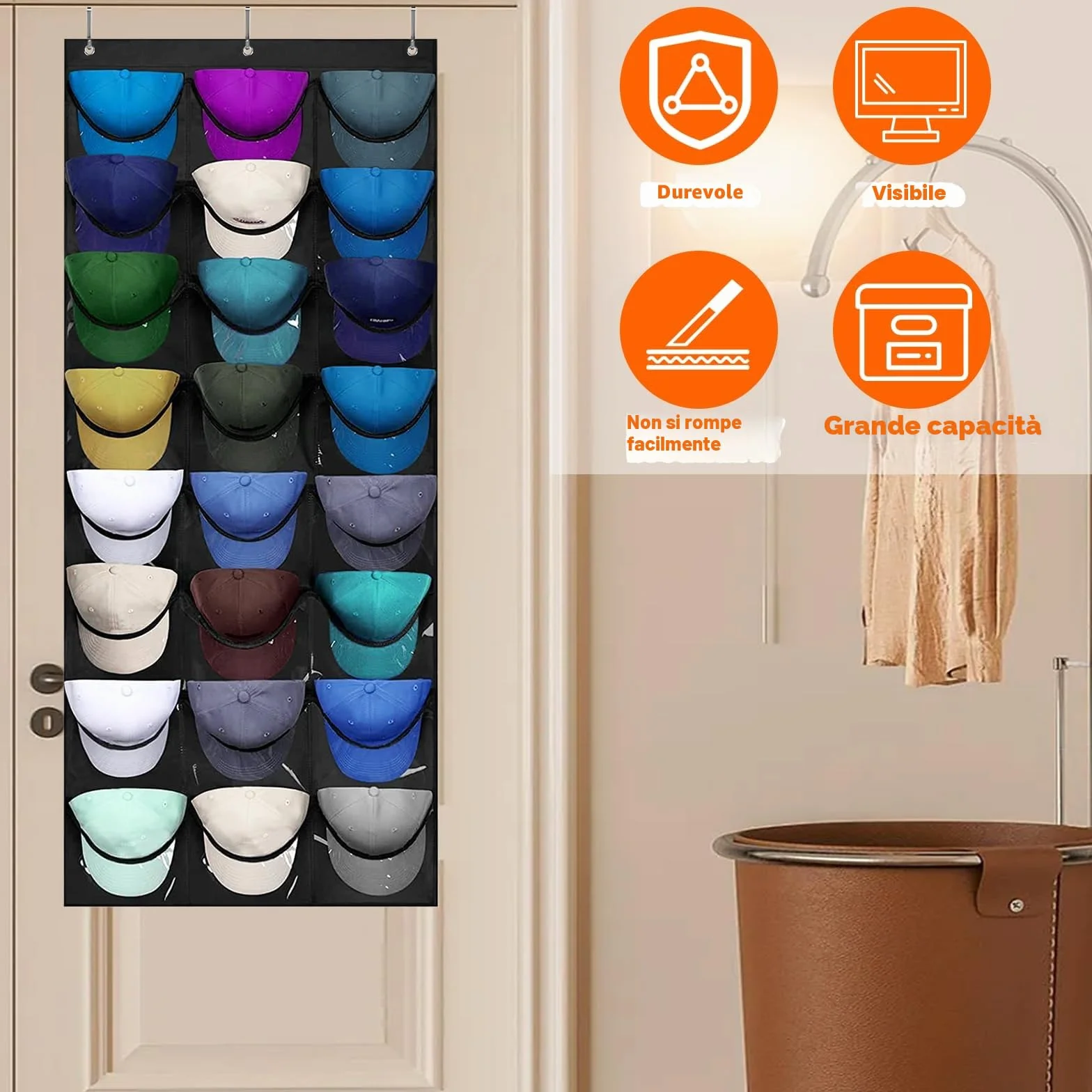 Porta Cappelli da Baseball 24 Tasche Organizer Sulla Porta Nero
