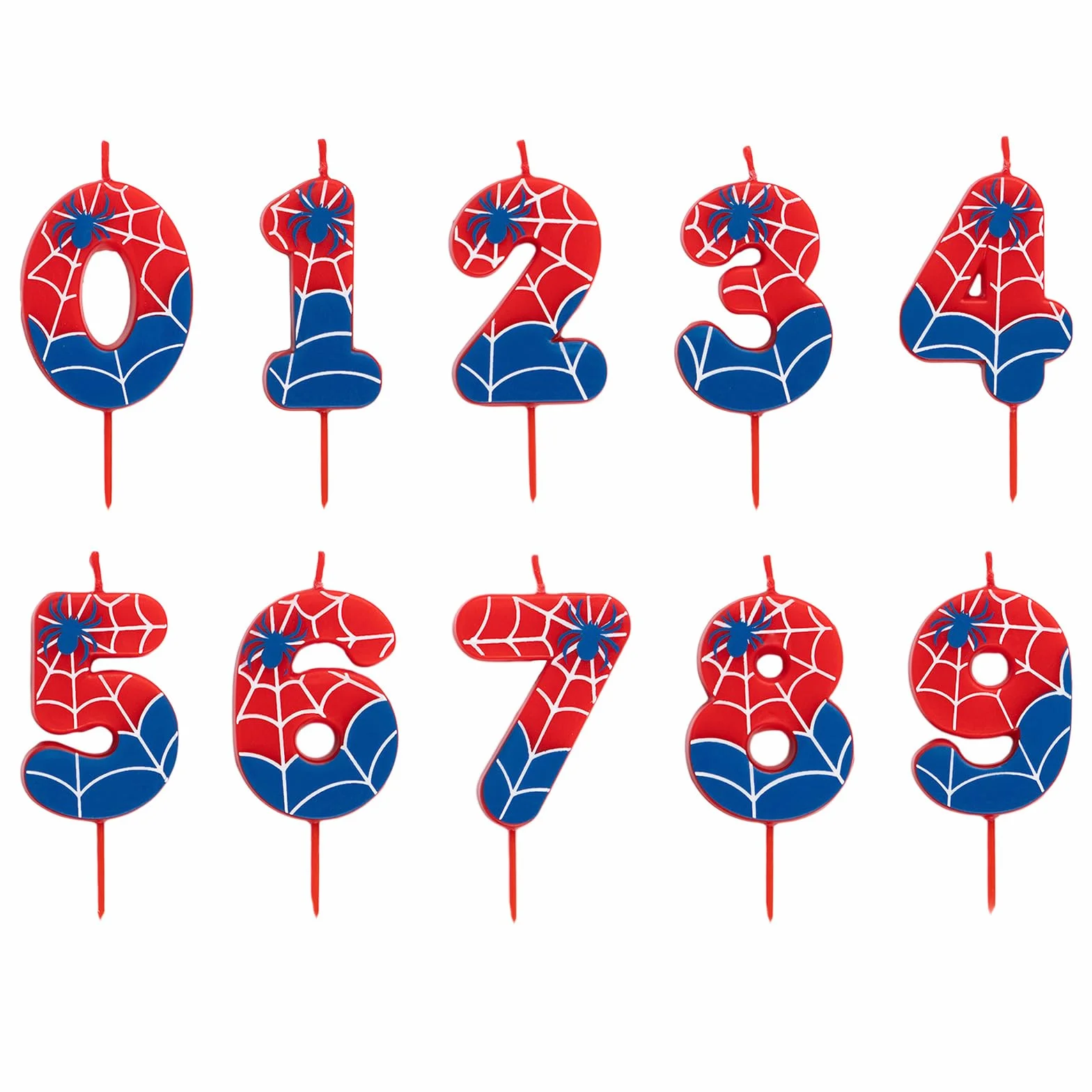 Candeline a Numero 3 Ragni per Torte - 6 cm - Rosso e Blu - Candela Compleanno Bambini