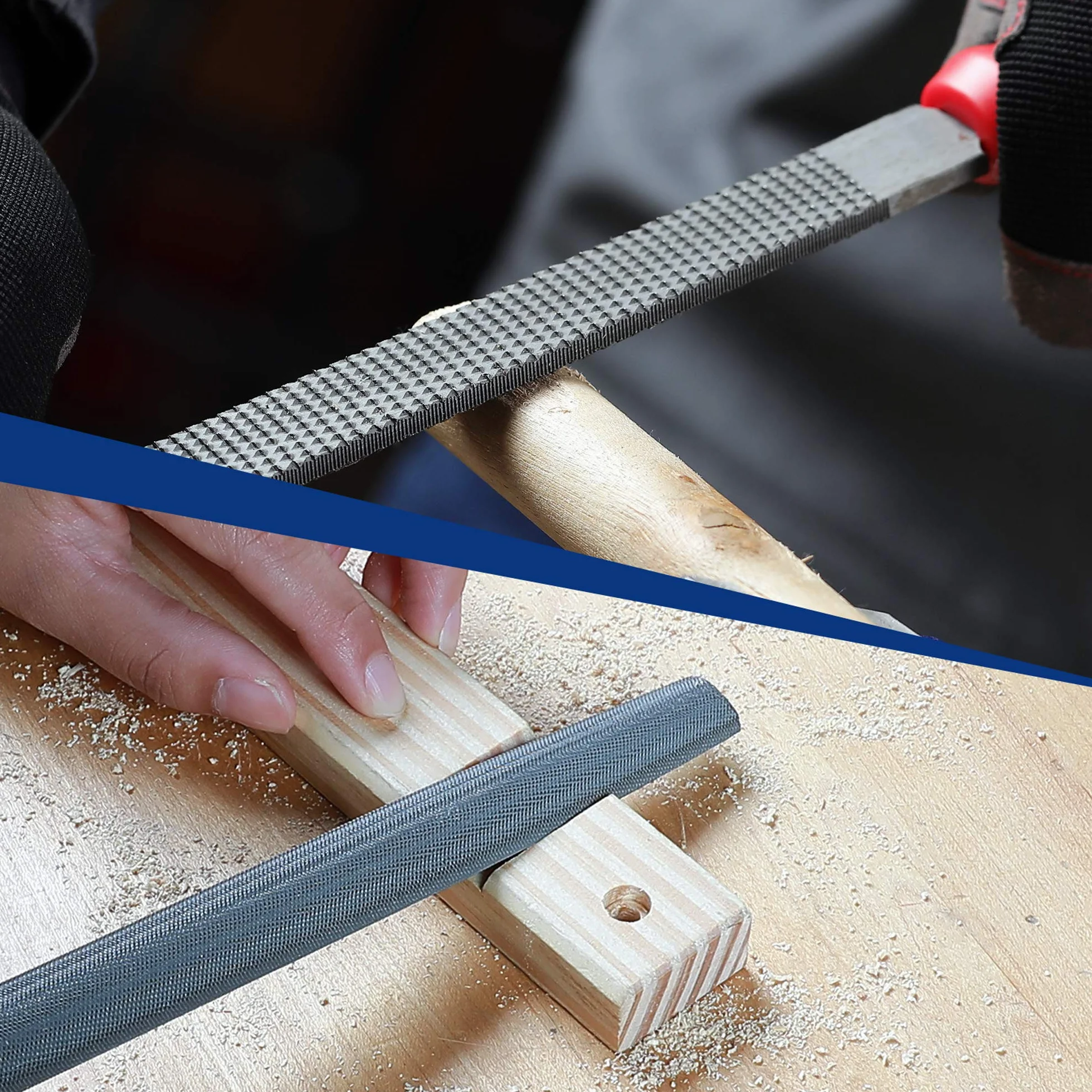 WORKPRO Lime e Raspe Set per Legno 6 Pezzi Triangolare, Piatta, Tonda, Semitonda 200mm