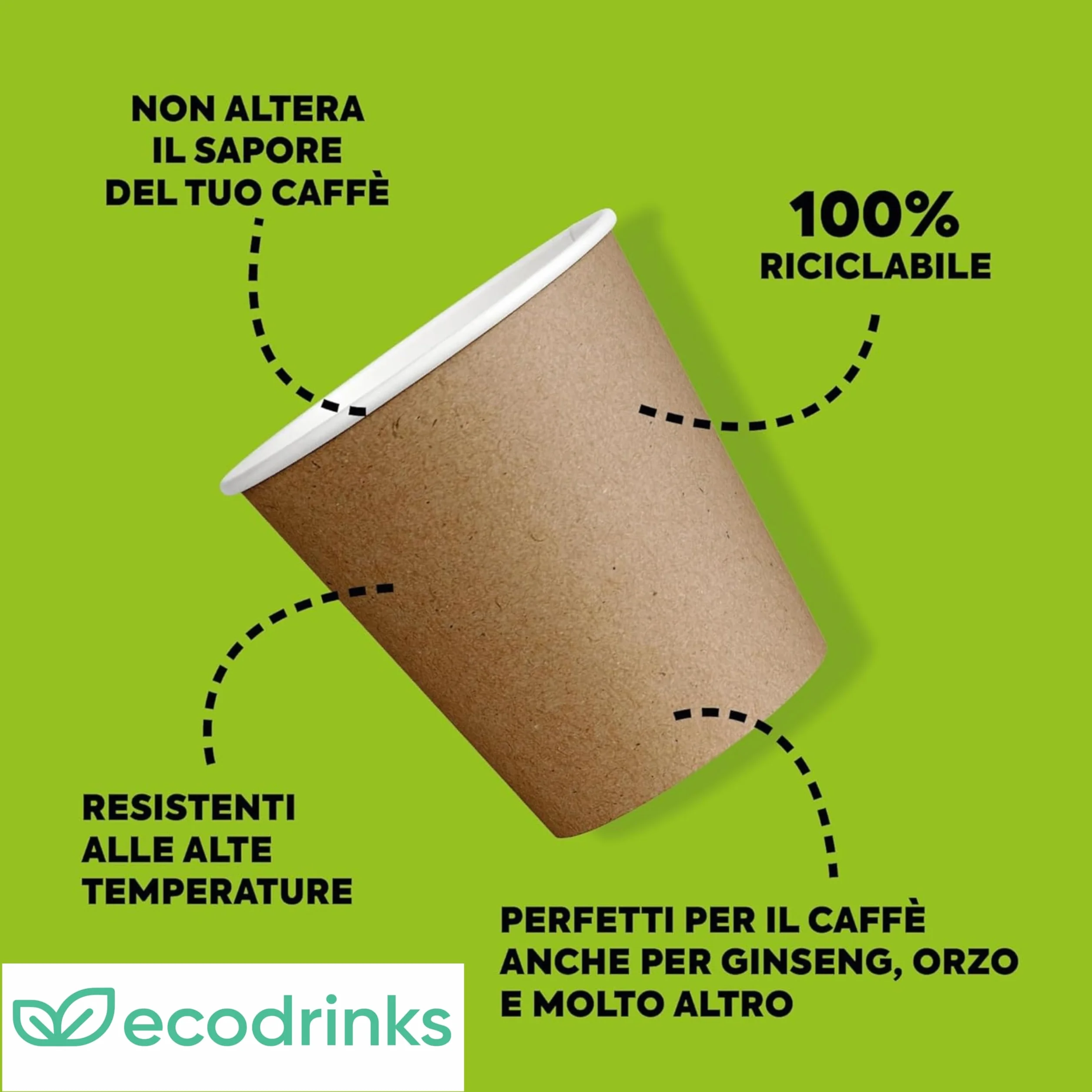 Set 500 Bicchieri Caffè Carta 90ml Monouso Biodegradabili Eco-friendly Made in Italy Avana