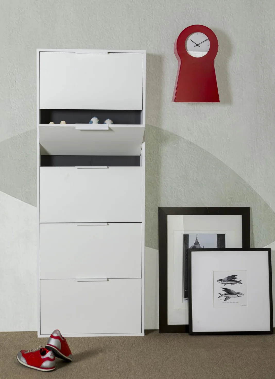 Composad | Scarpiera Slim della Linea ESPRESSO con 5 Ribalte, Scarpiera Salva spazio, per Ingresso, Ripostiglio, Portascarpe, (LxAxP) 65x173,5x15 cm, Colore Bianco, Made in Italy