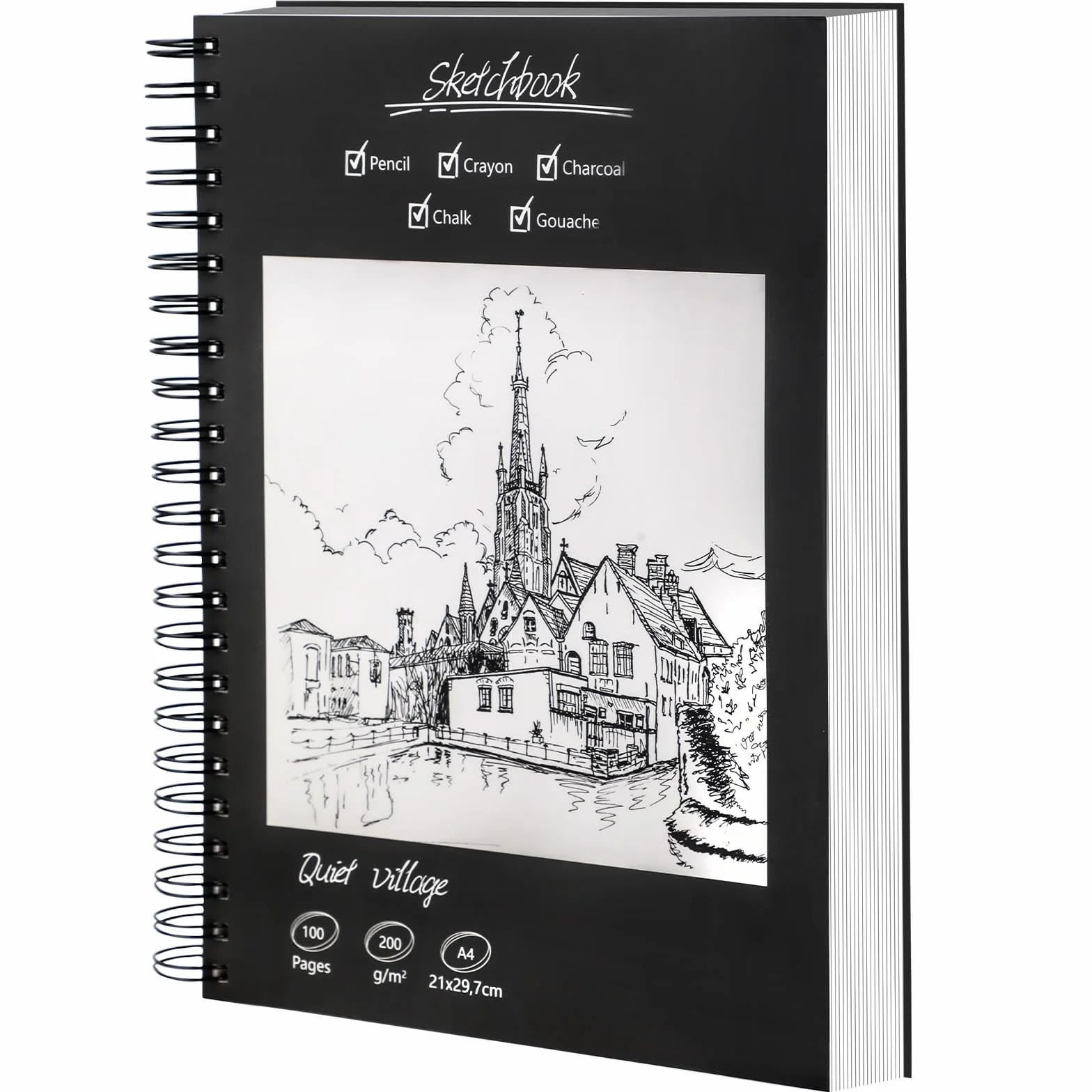 Sketchbook A4 Premium 200 g/m² 50 Fogli Blocco da Disegno a Spirale per Artisti