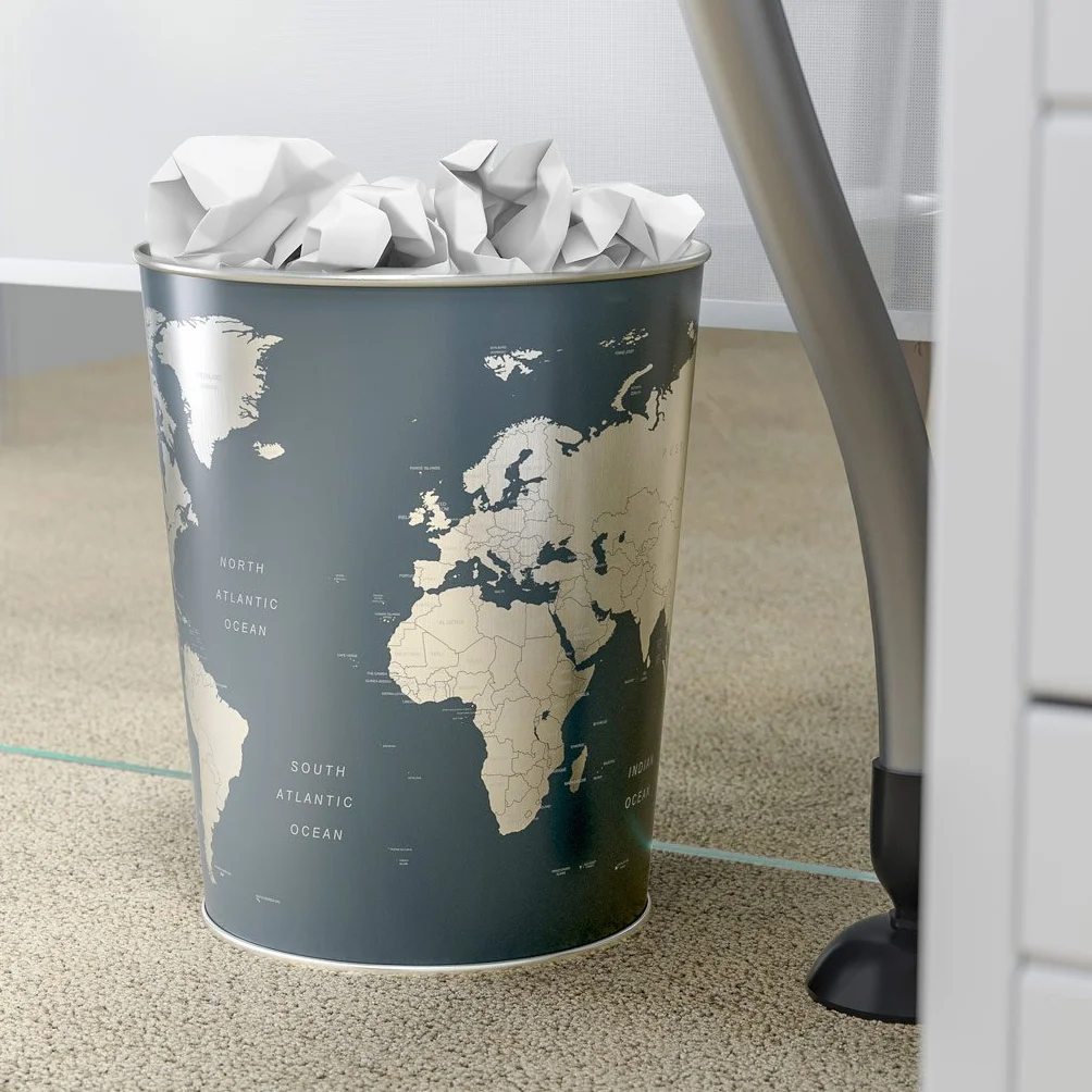 Balvi Cestino Carta Globe Colore Grigio Design Mappa del Mondo Latta 26x22x17,7 cm
