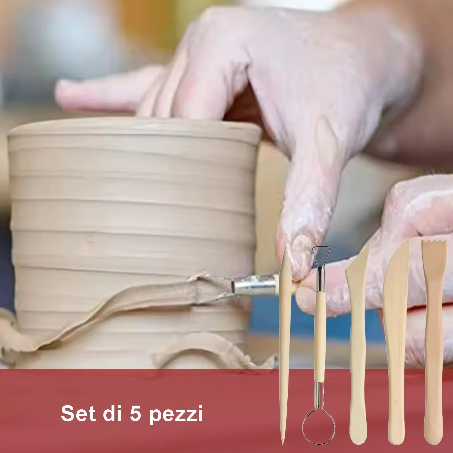 5 Strumenti per Modellare Argilla Professionali in Legno di Faggio, Sculpture Tools Set, Attrezzi per Modellazione di Das e Ceramica, Stecche di Legno e Mirette per Argilla – Kit 5 Utensili