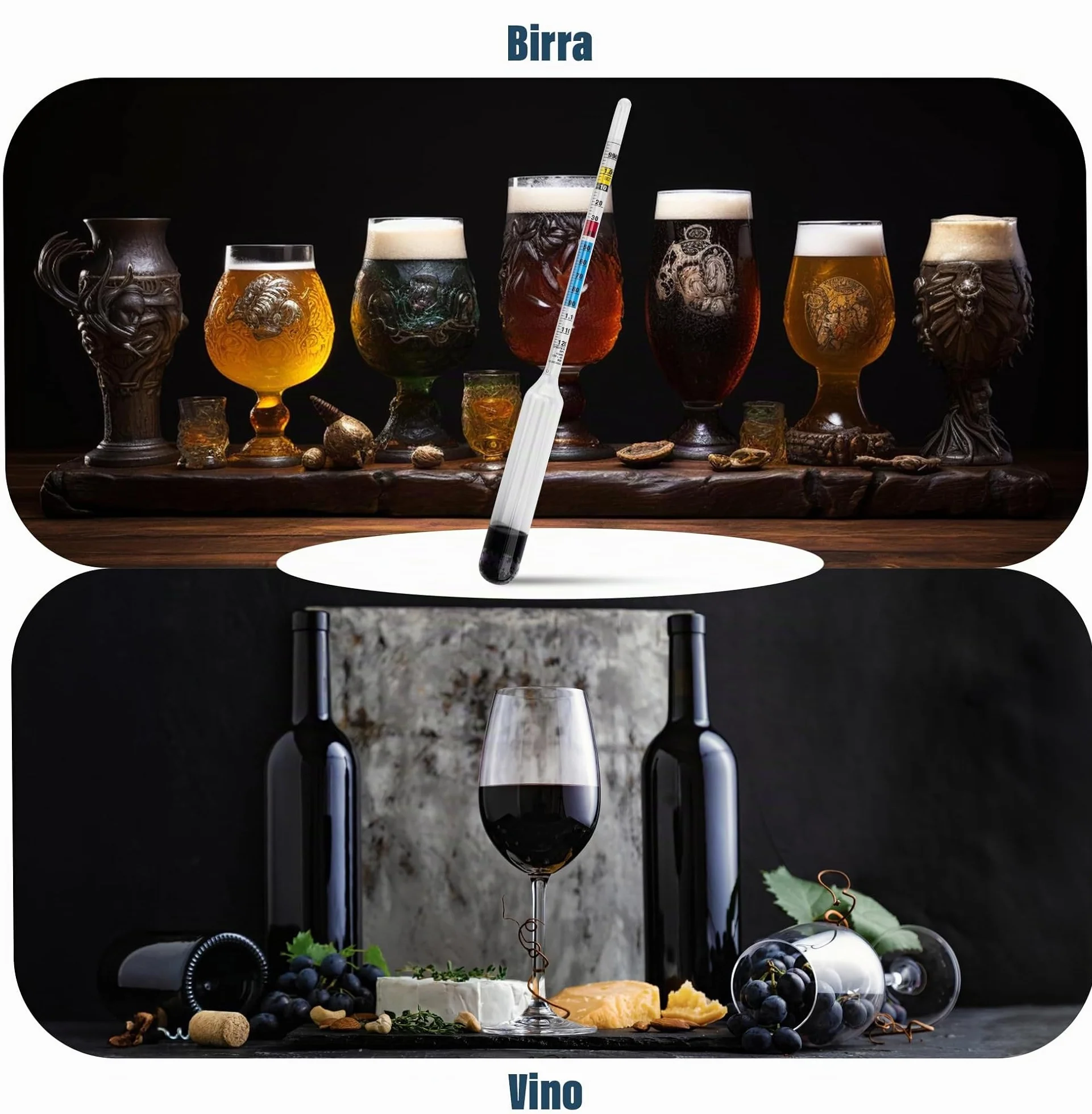 Idrometro per Produzione di Birra Fatta in Casa con Contenitore di Campionamento 100mm - Attrezzatura per Vino e Birra