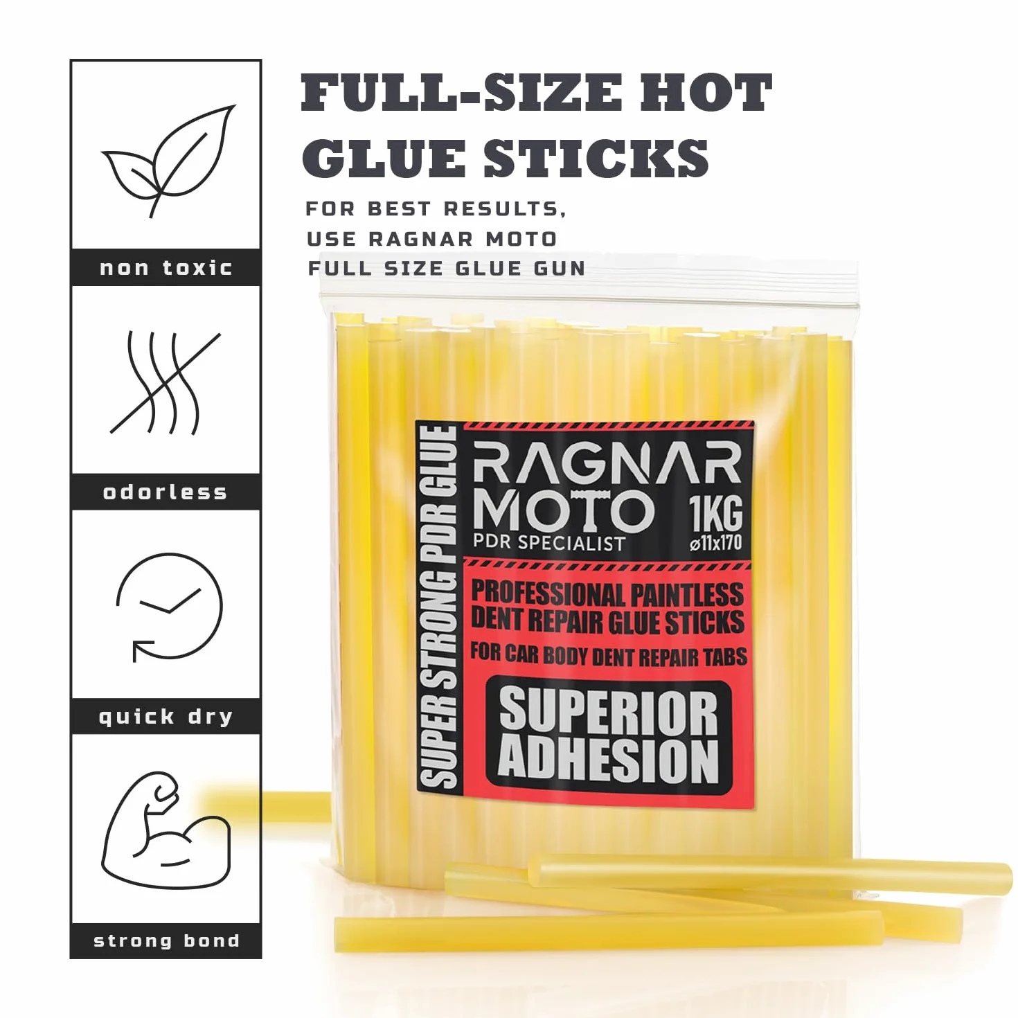 Colla a Caldo Giallo, 1 kg, Extra Forte Colla Ricariche Ø 11mm x 170mm, Colla per le Pistole di Colla a Caldo 11mm, per Carrozzeria Tirabolli
