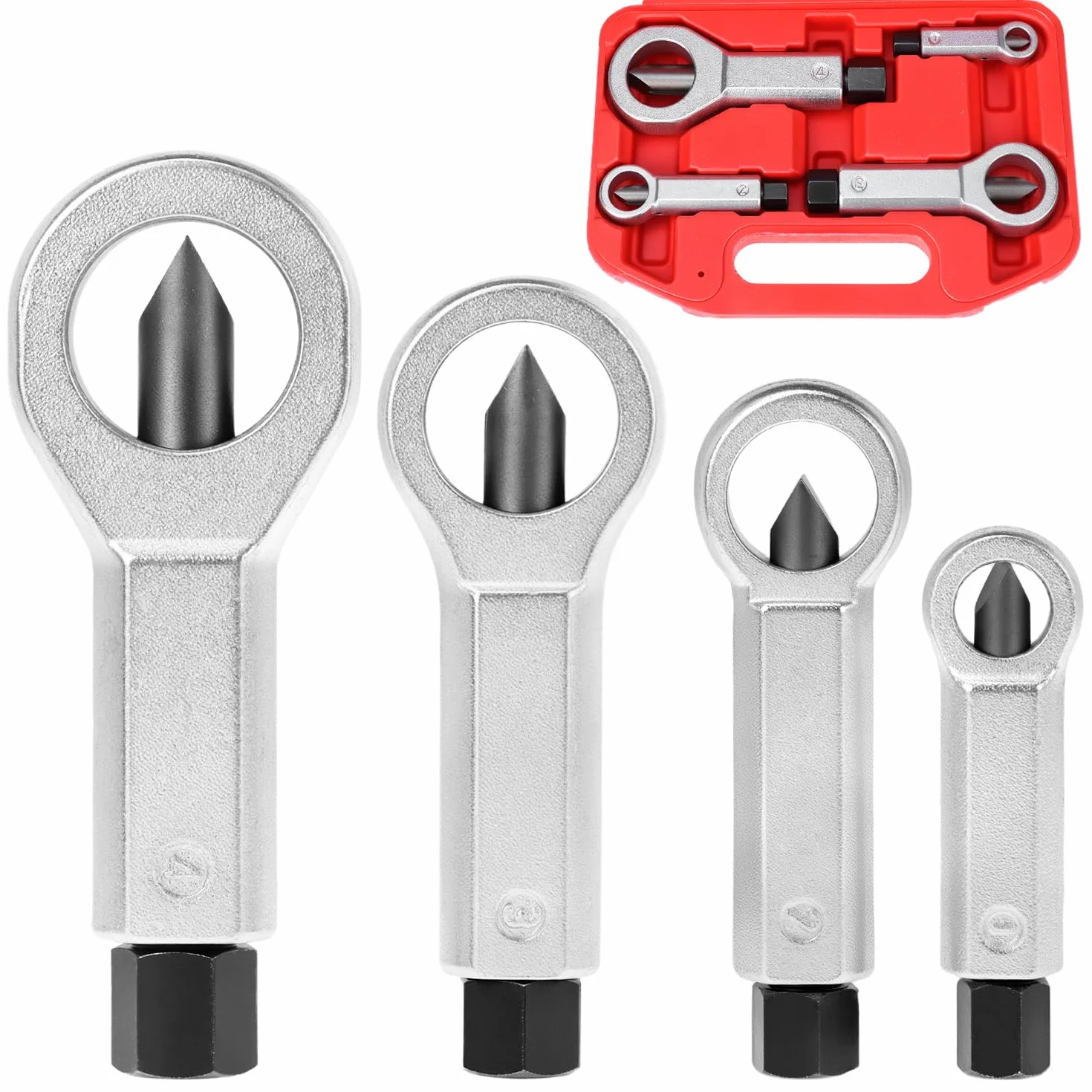 QWORK 4 Pezzi Spaccadadi Meccanico per Rimuovere i Dadi Danneggiati, 9-12mm/12-16mm/16-22mm/ 22-27mm