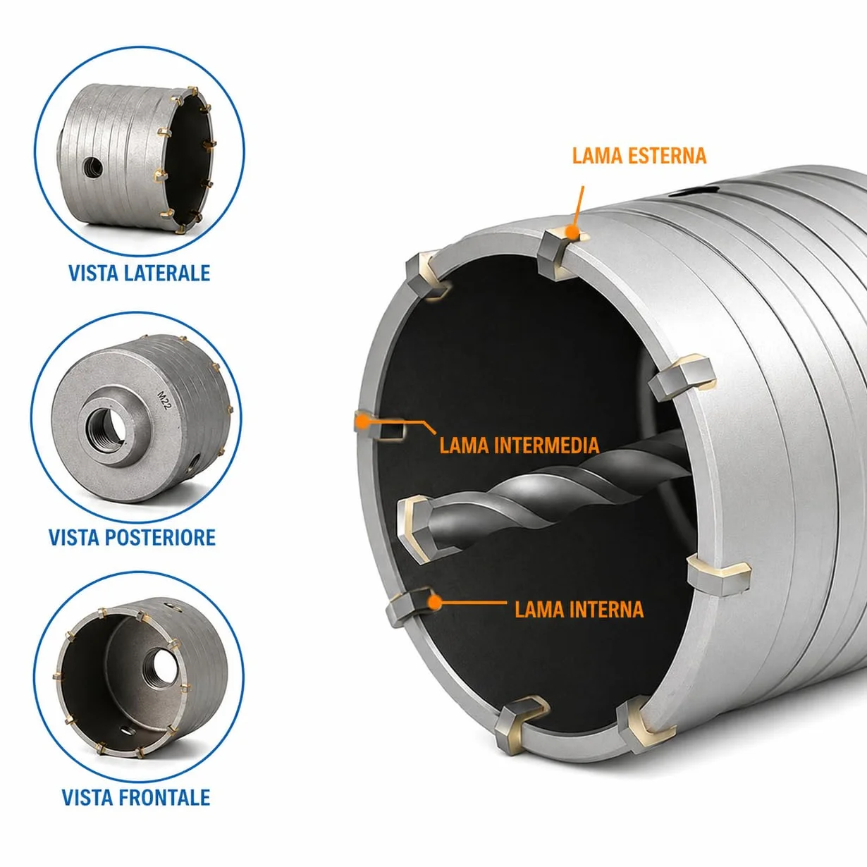 opolenashop Carotatrice a Tazza Ø30 mm per Muratura, Cemento, Calcestruzzo e Pietra – Corona per Trapano con Filettatura M22, Compatibile con Aste SDS Plus e SDS Max per Impianti e Ristrutturazioni