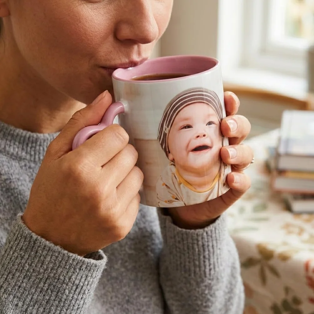 Tazza Personalizzata Cuore Rosa 1 o 2 Foto Scritte Regalo