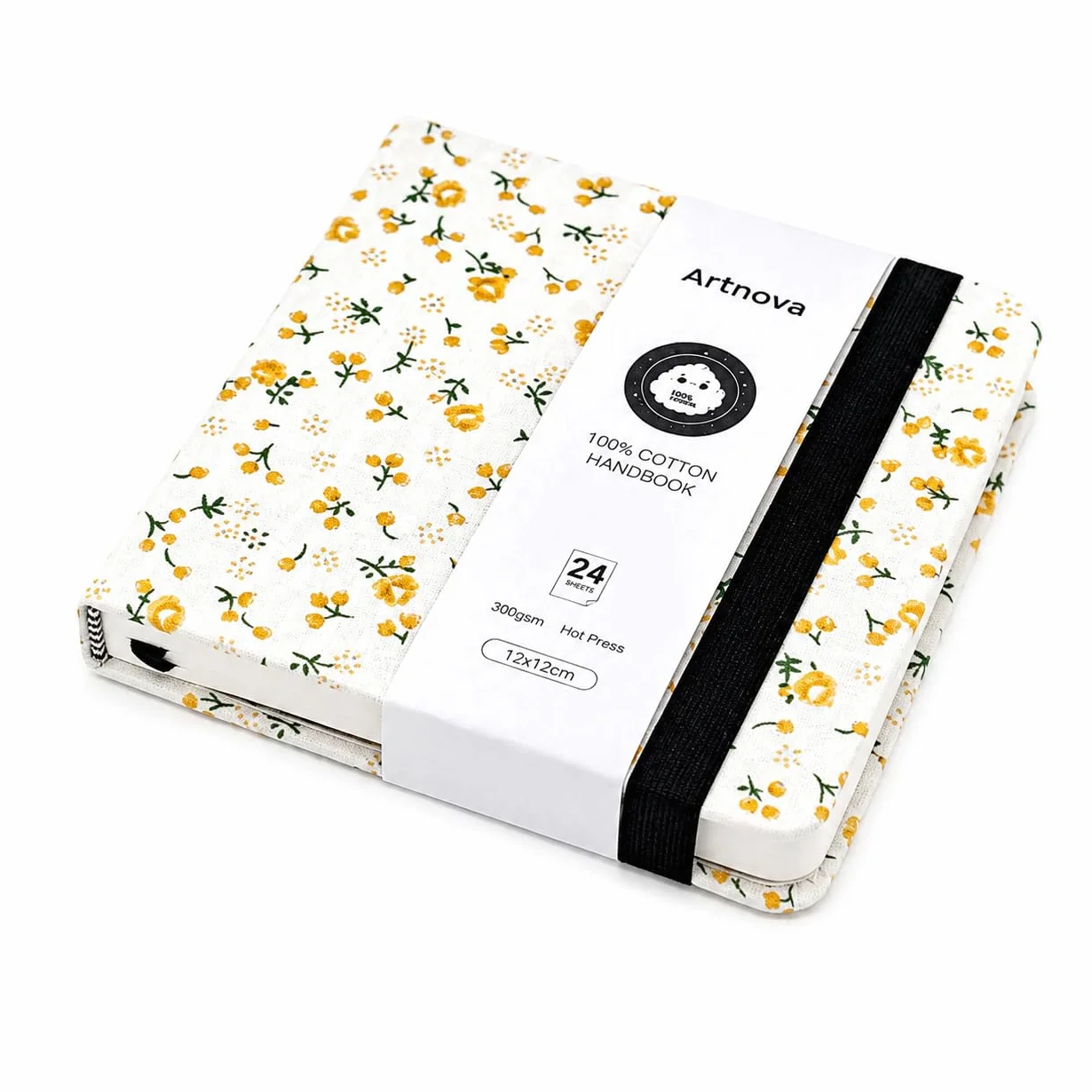 Sketchbook da viaggio 12 × 12 cm – Quaderno artistico 300 gsm Hot Press con copertina in cotone 100% - Blocco da disegno per acquerello, inchiostro, matita, olio e acrilico portatile (fiori)