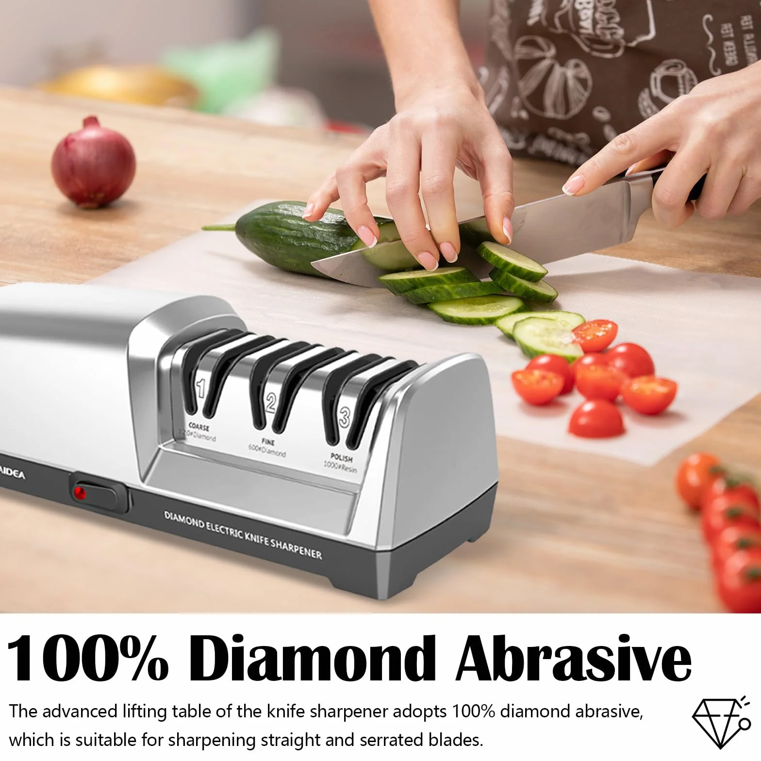 Affilacoltelli Elettrico, Affilacoltelli da Cucina A 3 Livelli Affilacoltelli Diamantato Professionale Per Molatura Grossolana Riparazione E Affilatura Coltelli
