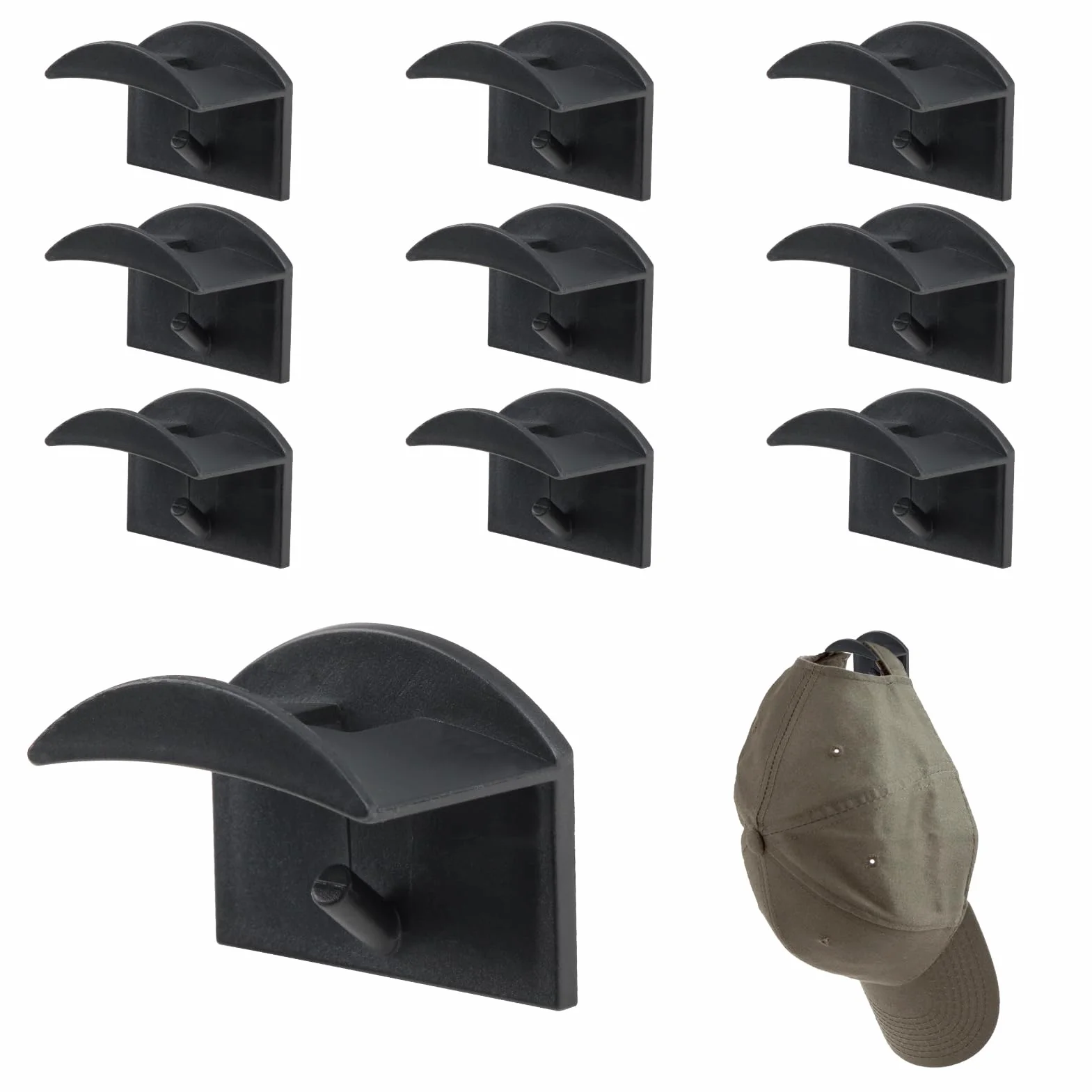 Set di 10 Ganci Autoadesivi per Cappelli da Parete - Organizzatore di Cappelli Multifunzionale, Design Curvo, Resistente, Facile da Installare (Nero)